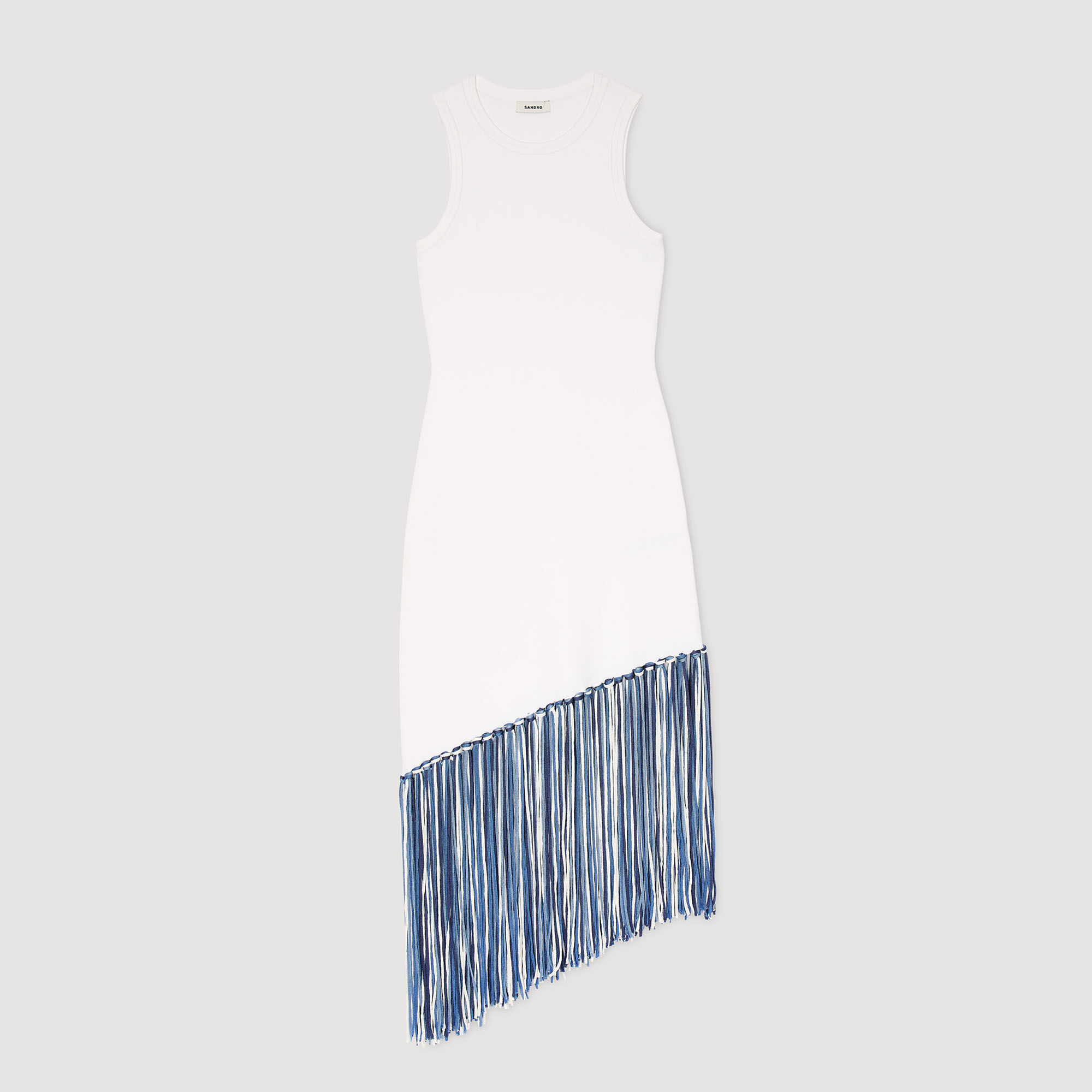 Fringed maxi dress white / beige For Women | Sandro Paris