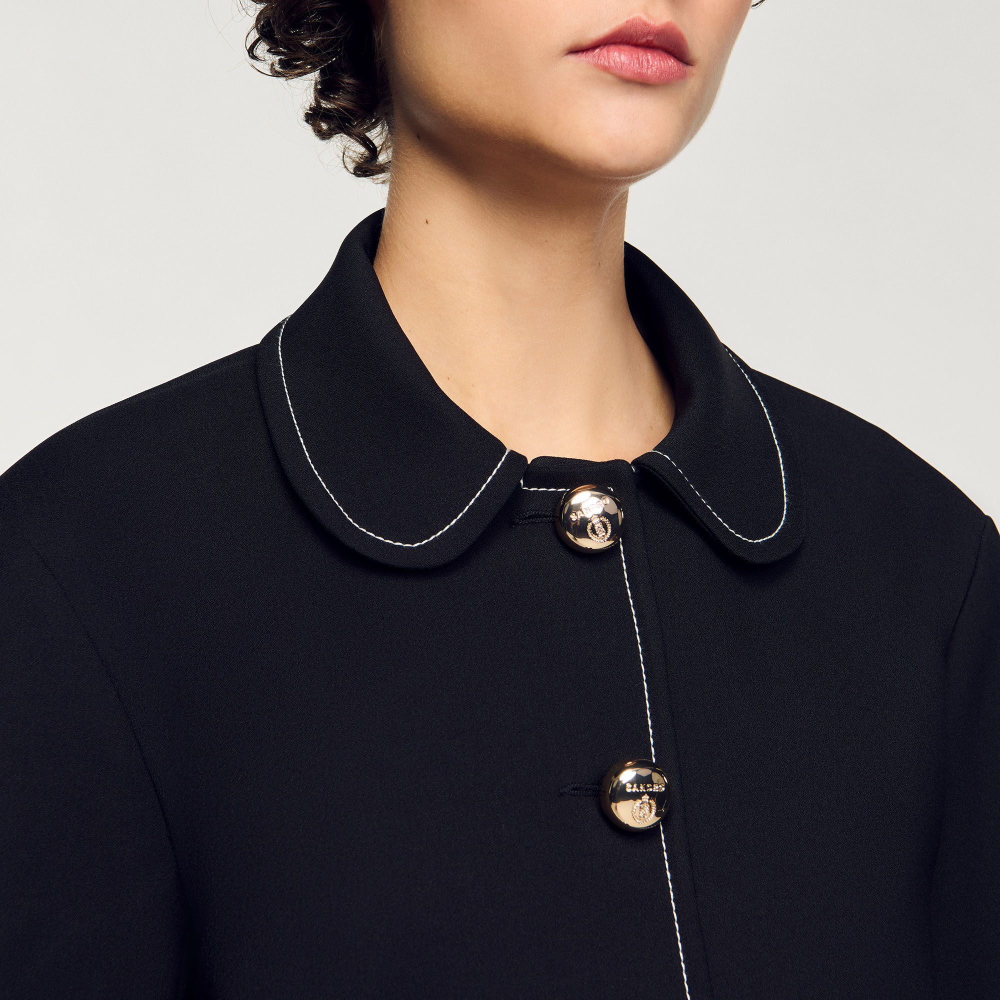 Peter Pan collar cropped jacket black / gray For Women