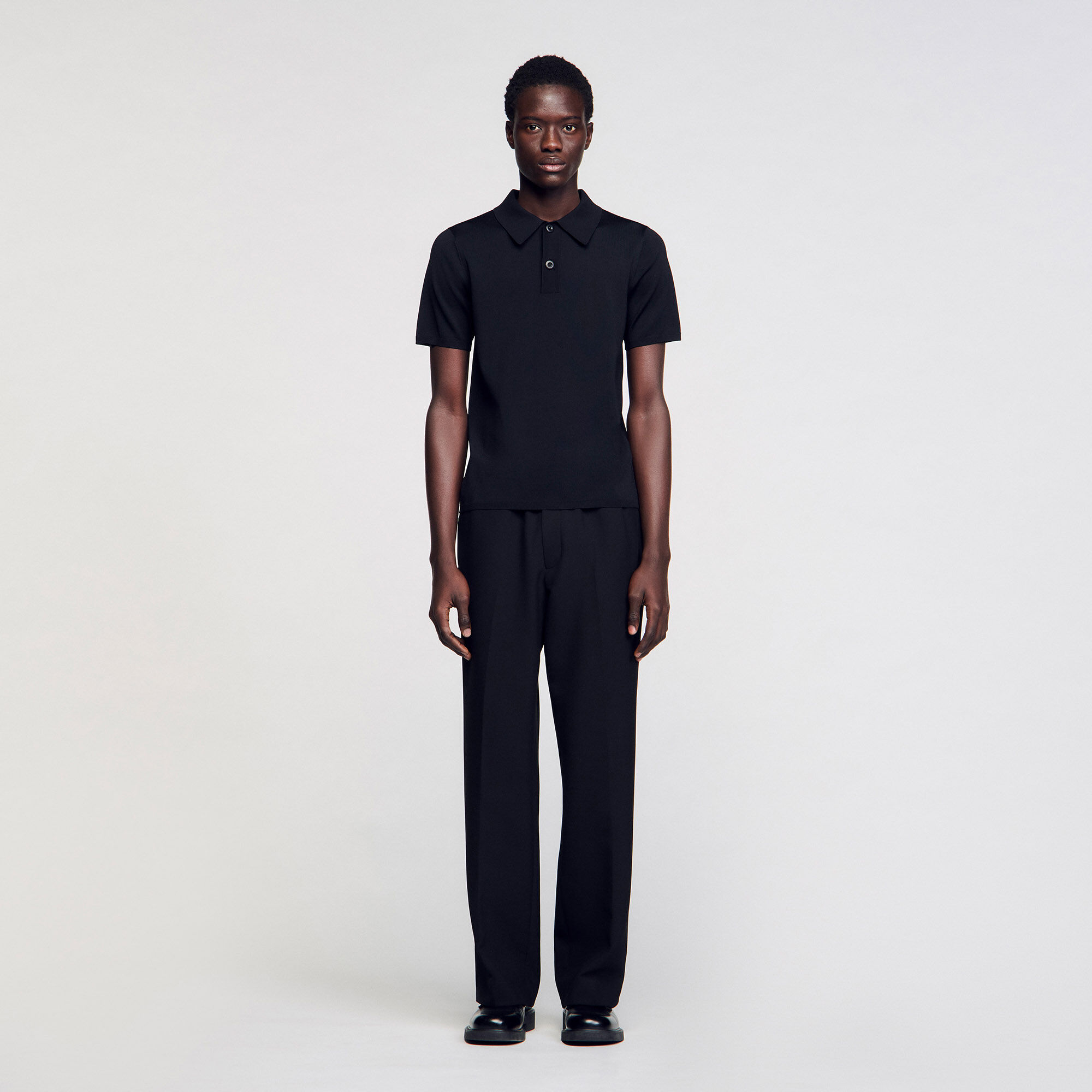 Short sleeve knitted polo shirt black / gray for Men Sandro Paris