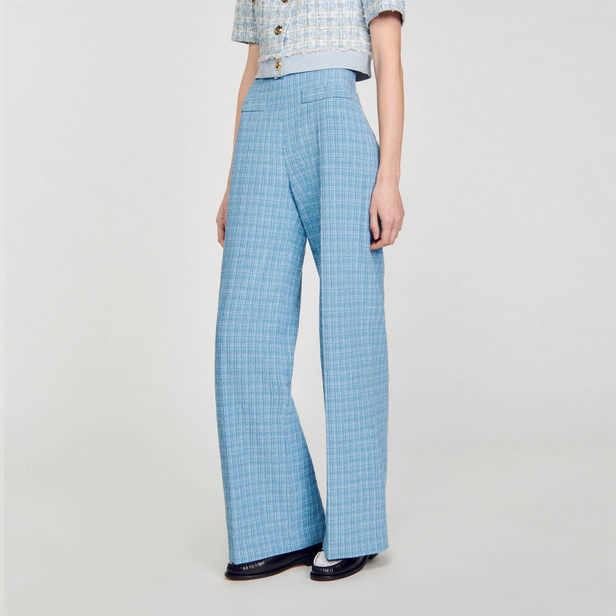 Wide-leg tweed trousers