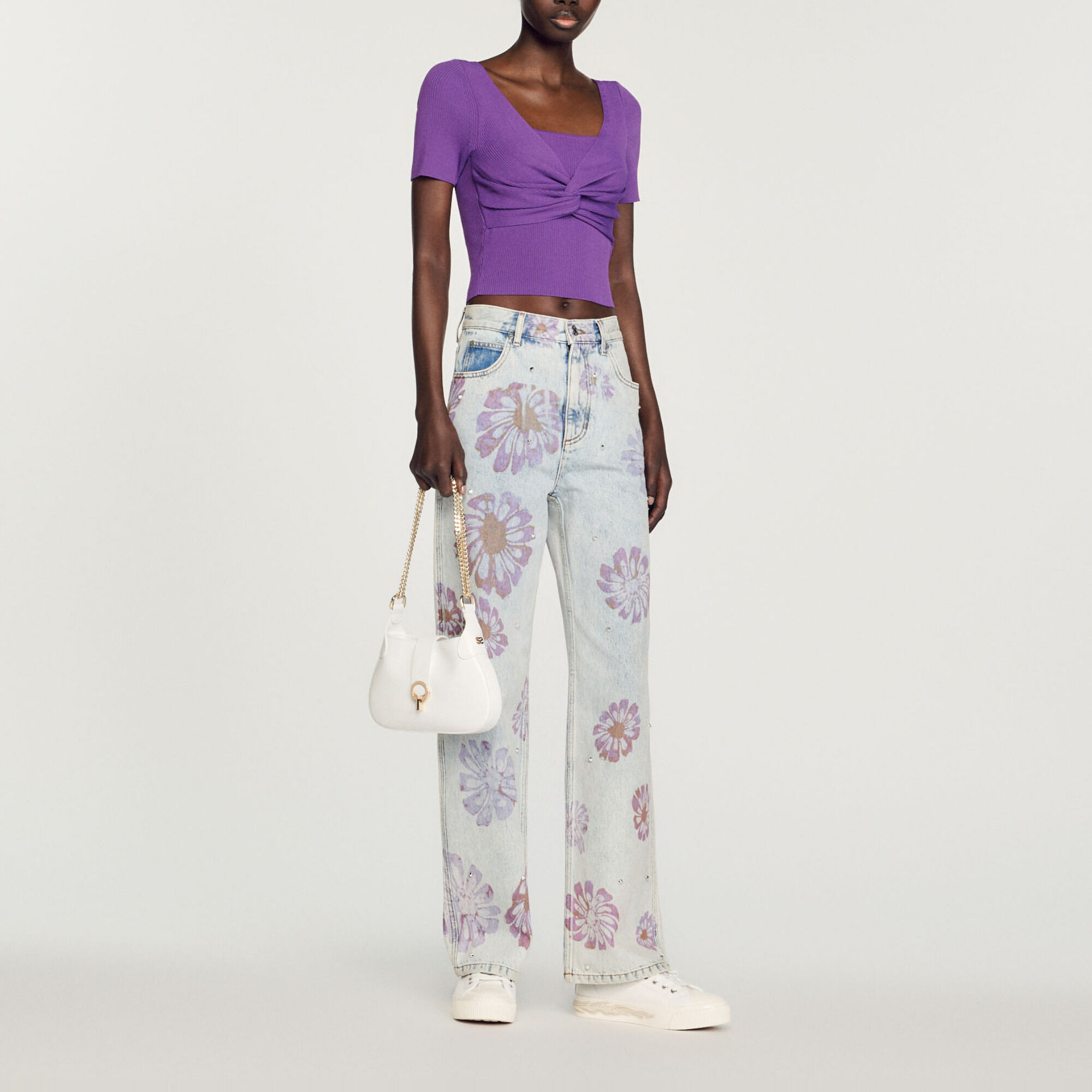 Tied cropped sweater purple For Women Sandro Paris