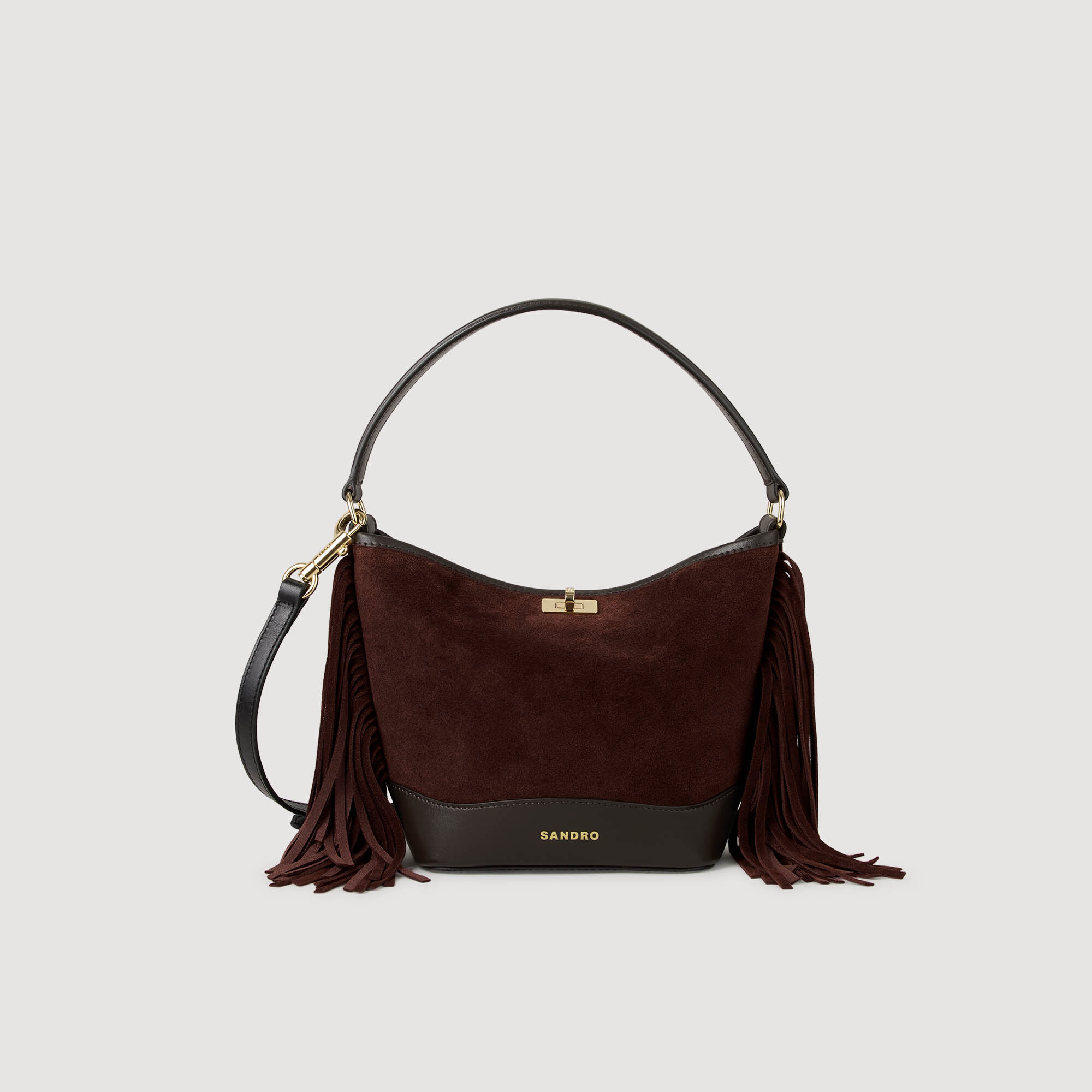 Fringed suede TANGOSO bag brown For Women | Sandro Paris