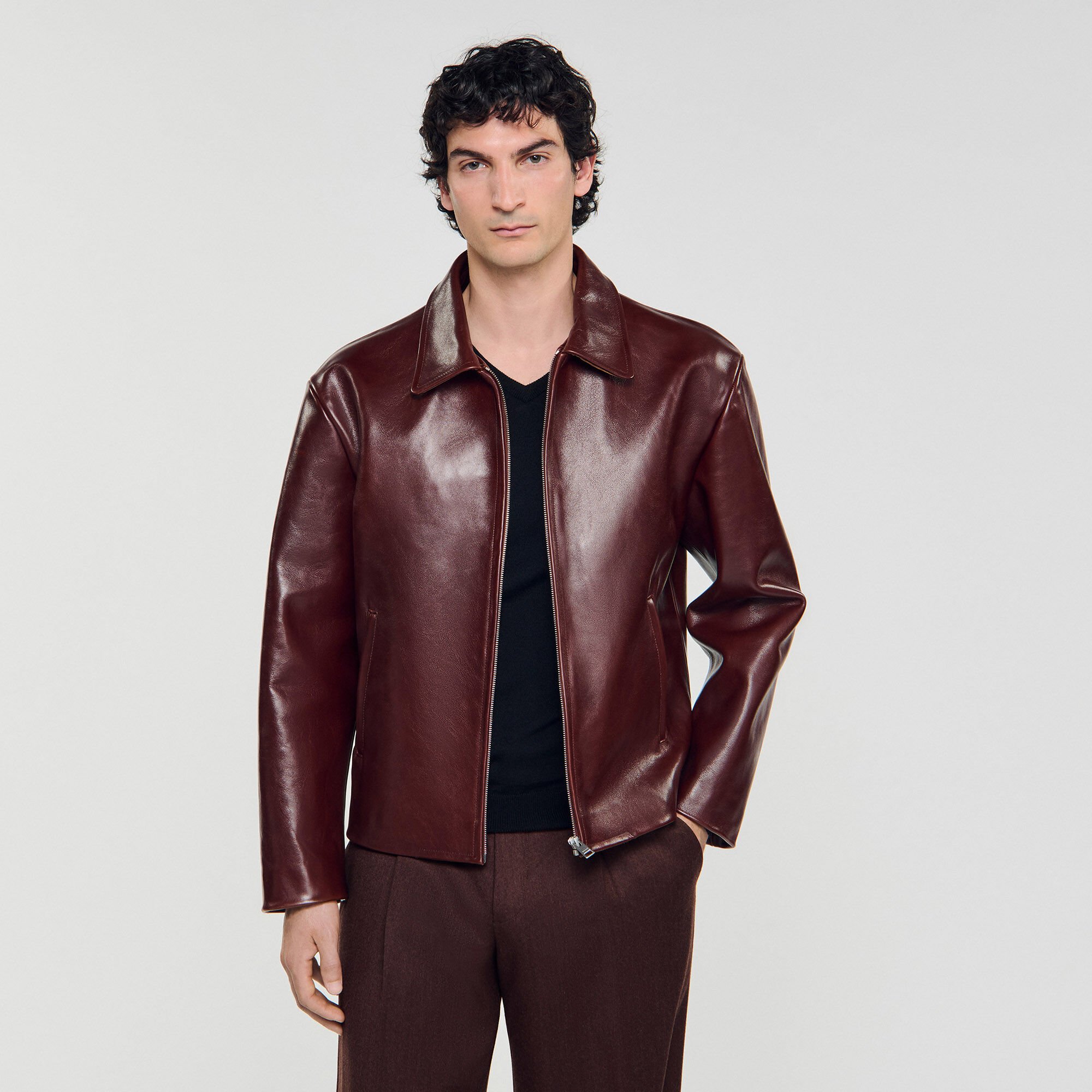 Zip-up leather jacket