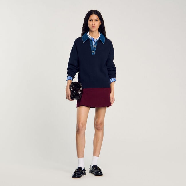 Jumper with denim collar