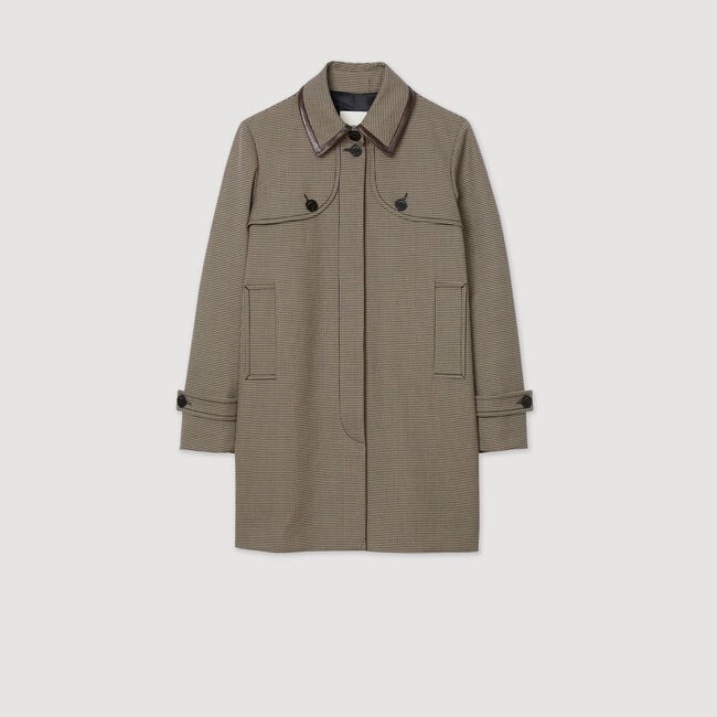 Houndstooth trench, leather collar