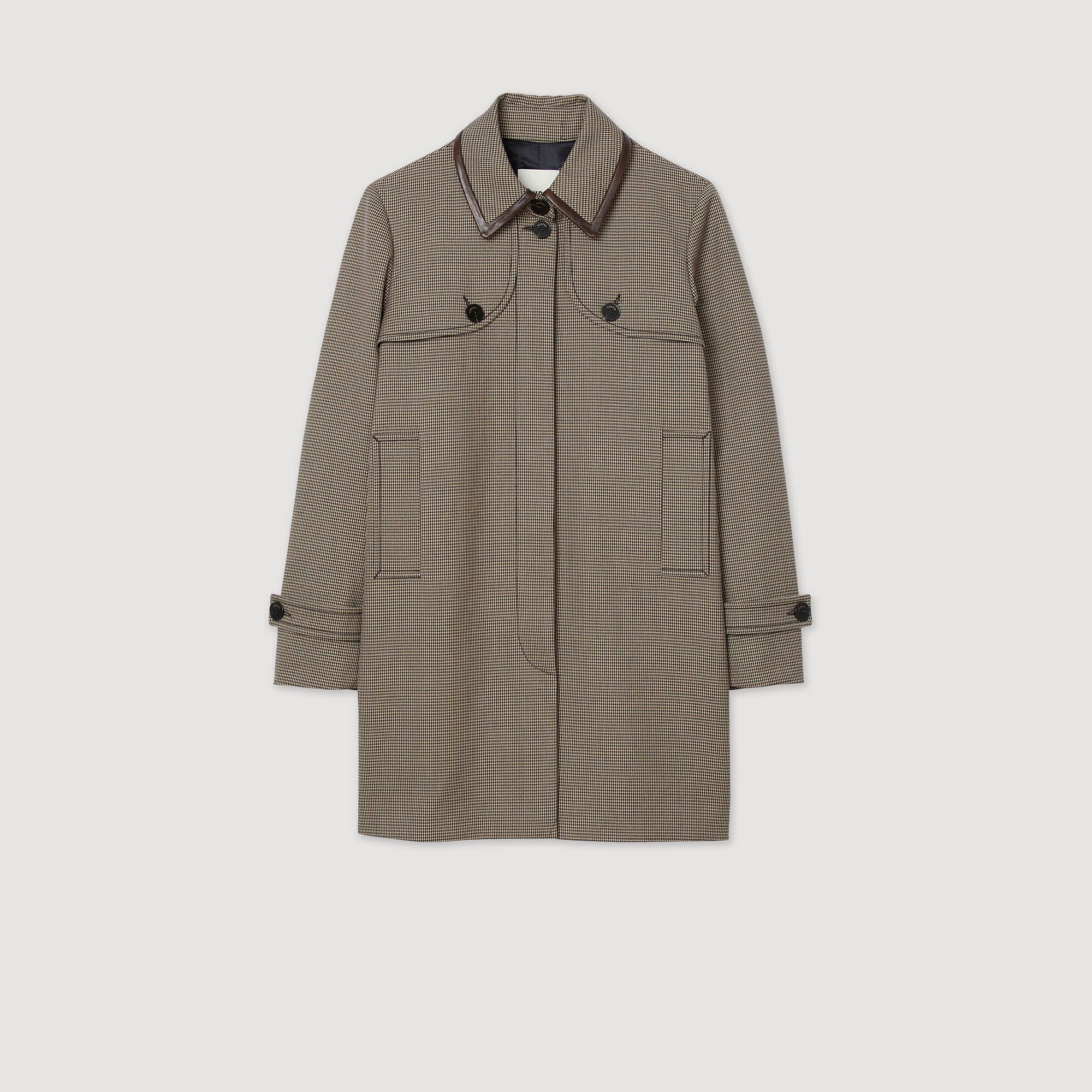 Houndstooth trench, leather collar Houndstooth trench, leather collar