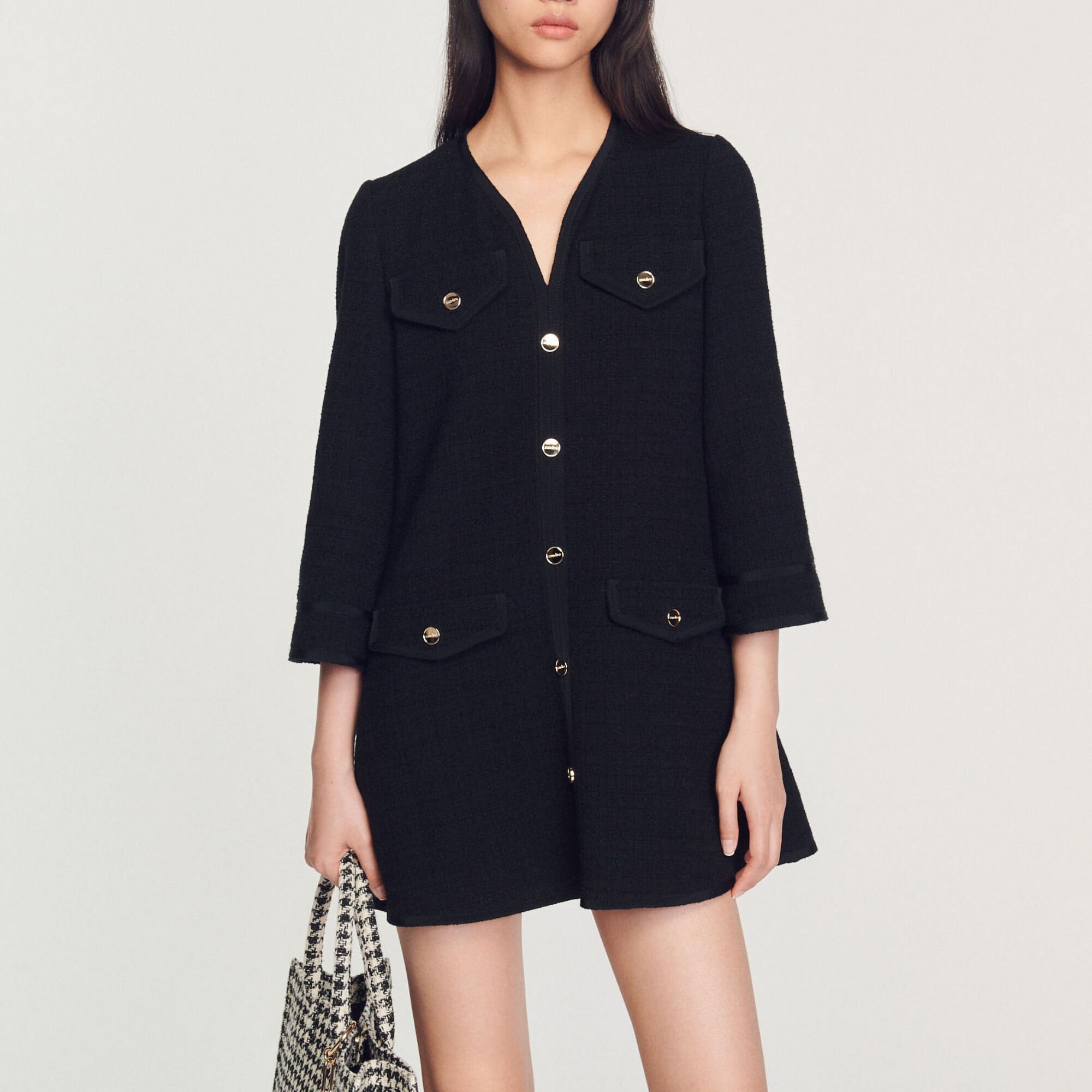 Long-sleeved short tweed dress