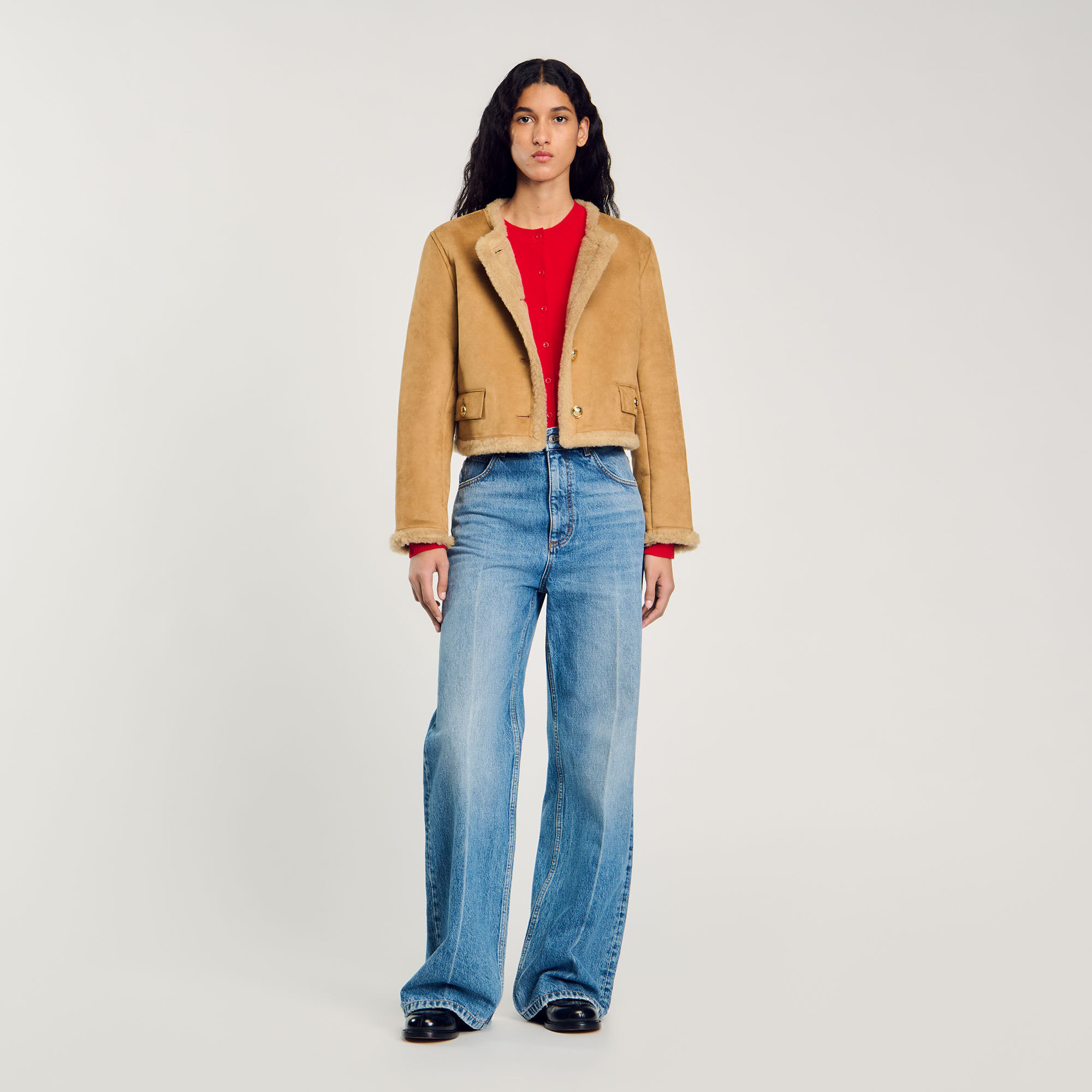 Faux fur jacket white beige For Women Sandro Paris