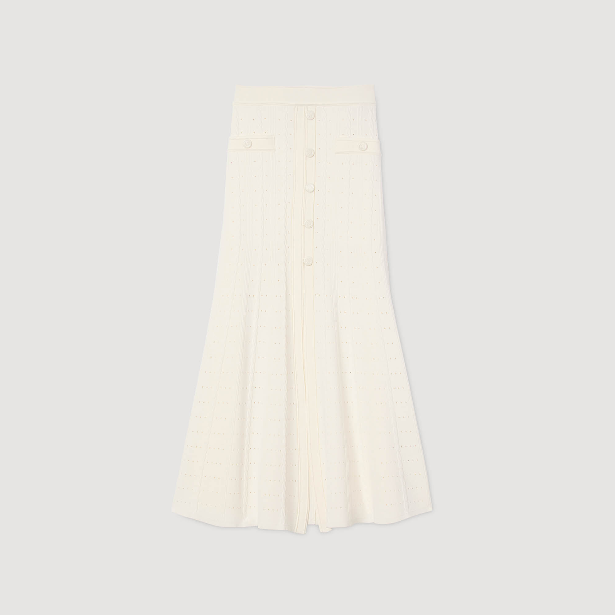 【海外限定】Sandroスカート☆High-Rise Pointelle-Texture Knit Pointelle knit maxi skirt white / beige For Women | Sandro Paris