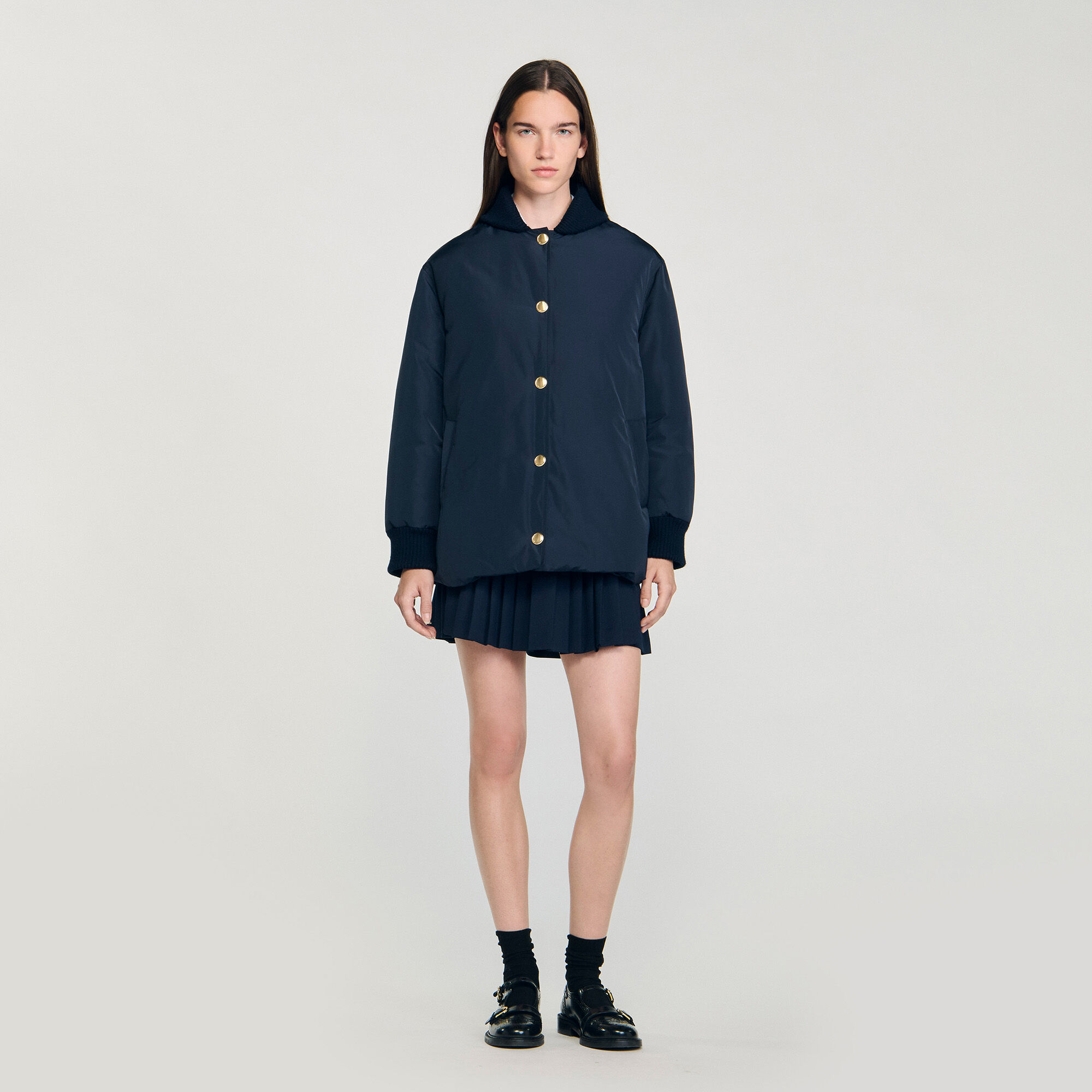 Puffer jacket with teddy collar