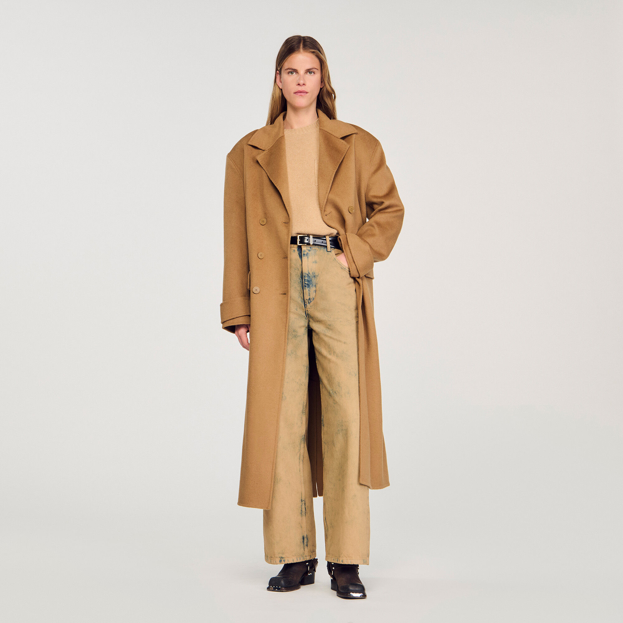 sandro paris  コート Trench coat with pleated inset blue For Women | Sandro Paris