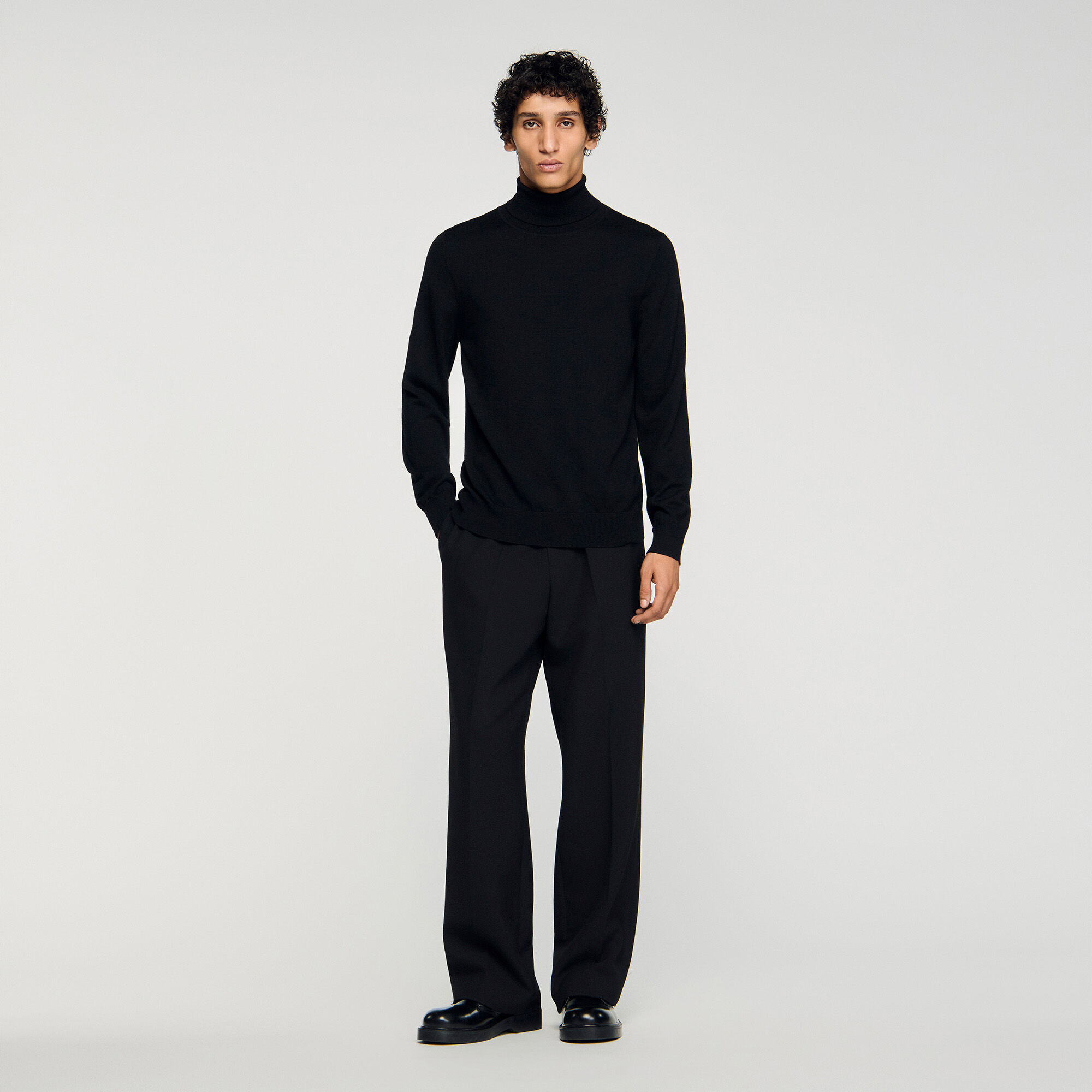 Turtleneck wool sweater black / gray for Men | Sandro Paris