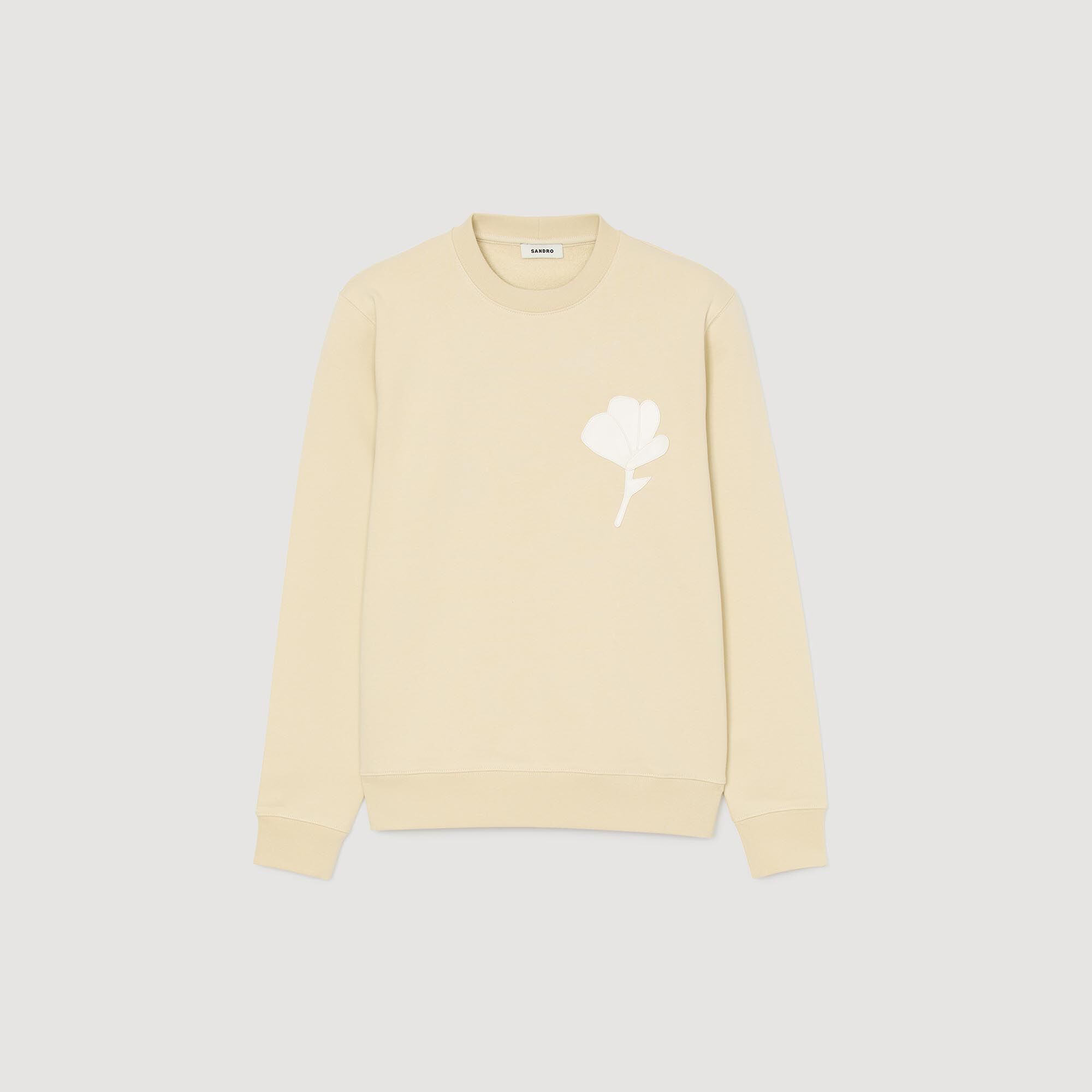 【新品】FLOWER PATCH SWEAT TOP Sweatshirt with flower patch white / beige for Men | Sandro