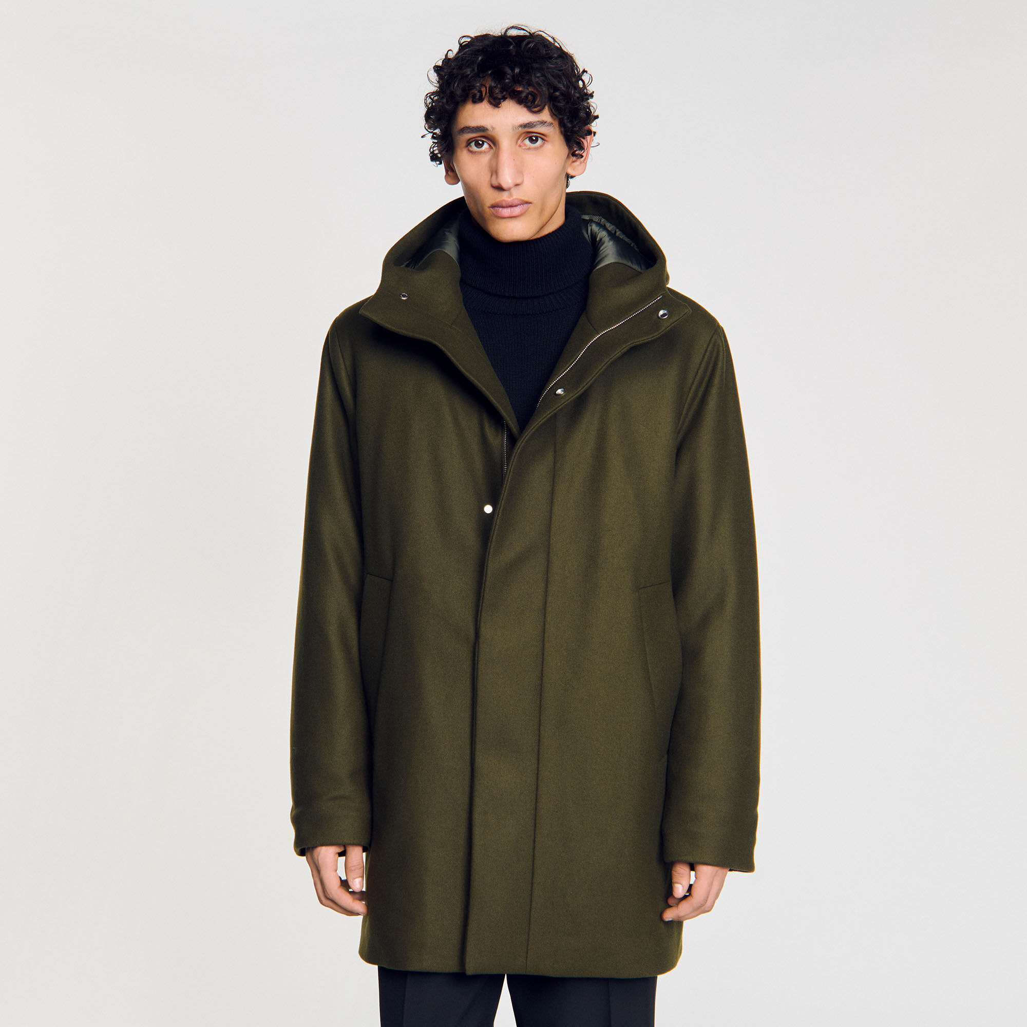 Hooded wool parka green for Men | Sandro Paris Hooded wool parka green for Men | Sandro Paris