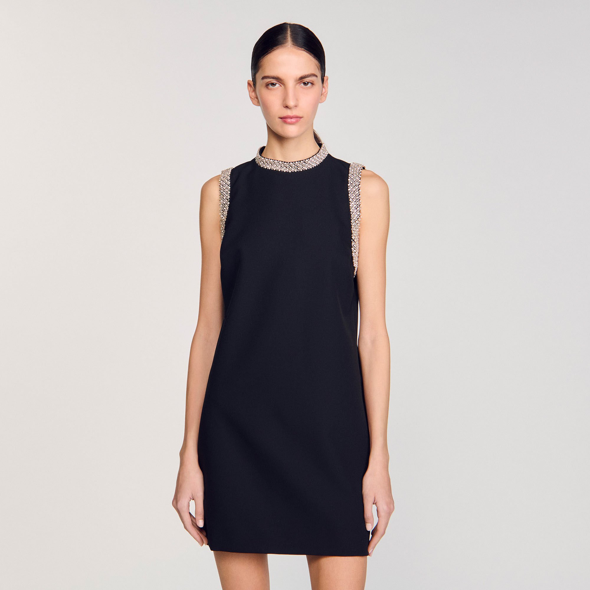 mini dress with rhinestone details black / gray For Women