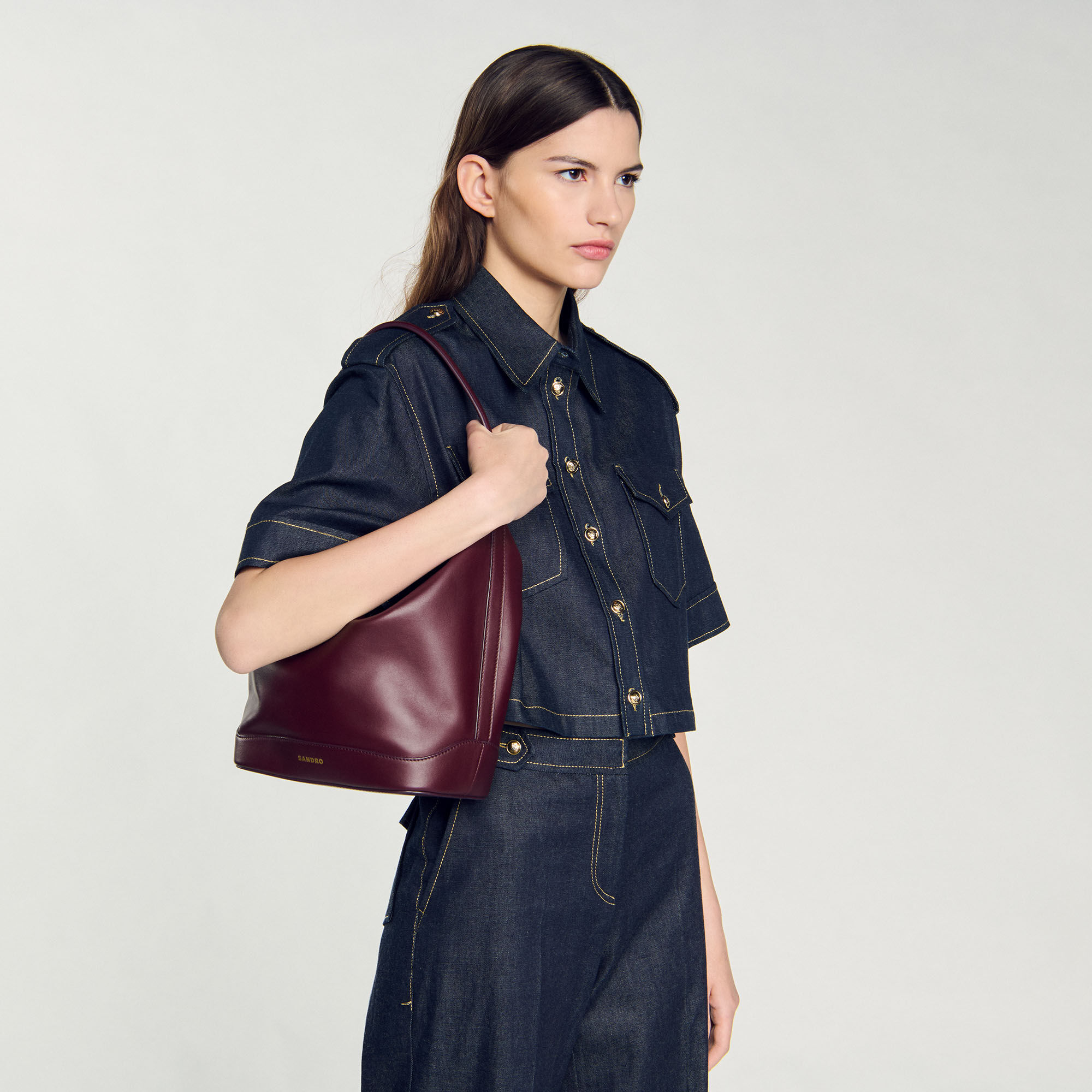 TANGOSO leather bucket bag red For Women | Sandro Paris