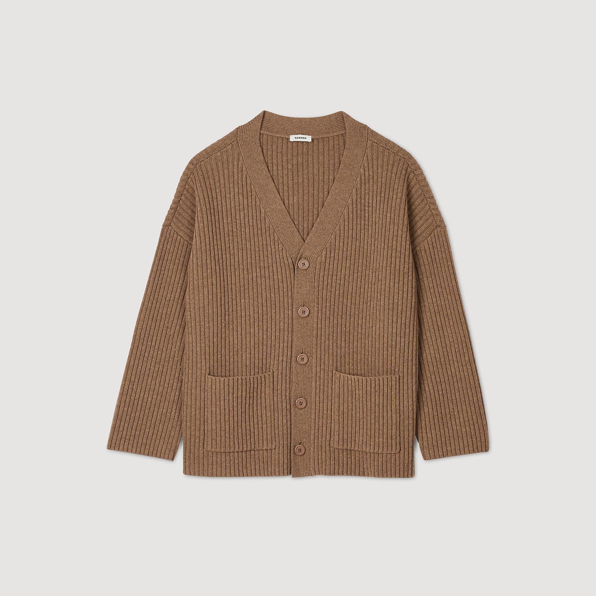Oversized rib knit cardigan white / beige for Men | Sandro Paris Oversized rib knit cardigan white / beige for Men | Sandro Paris