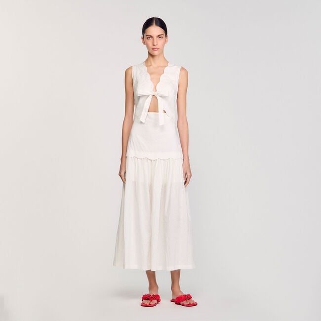 Crinkled maxi dress with bow
