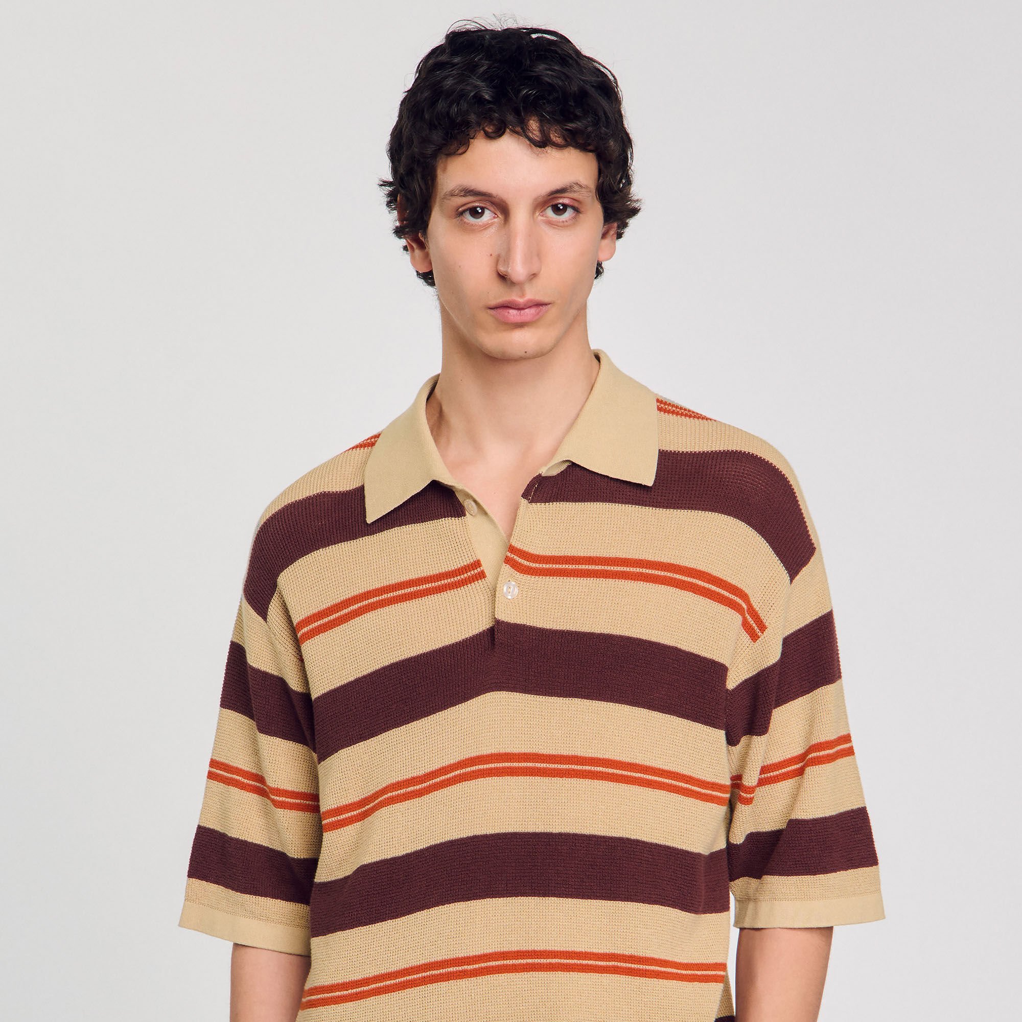 Striped knit polo shirt