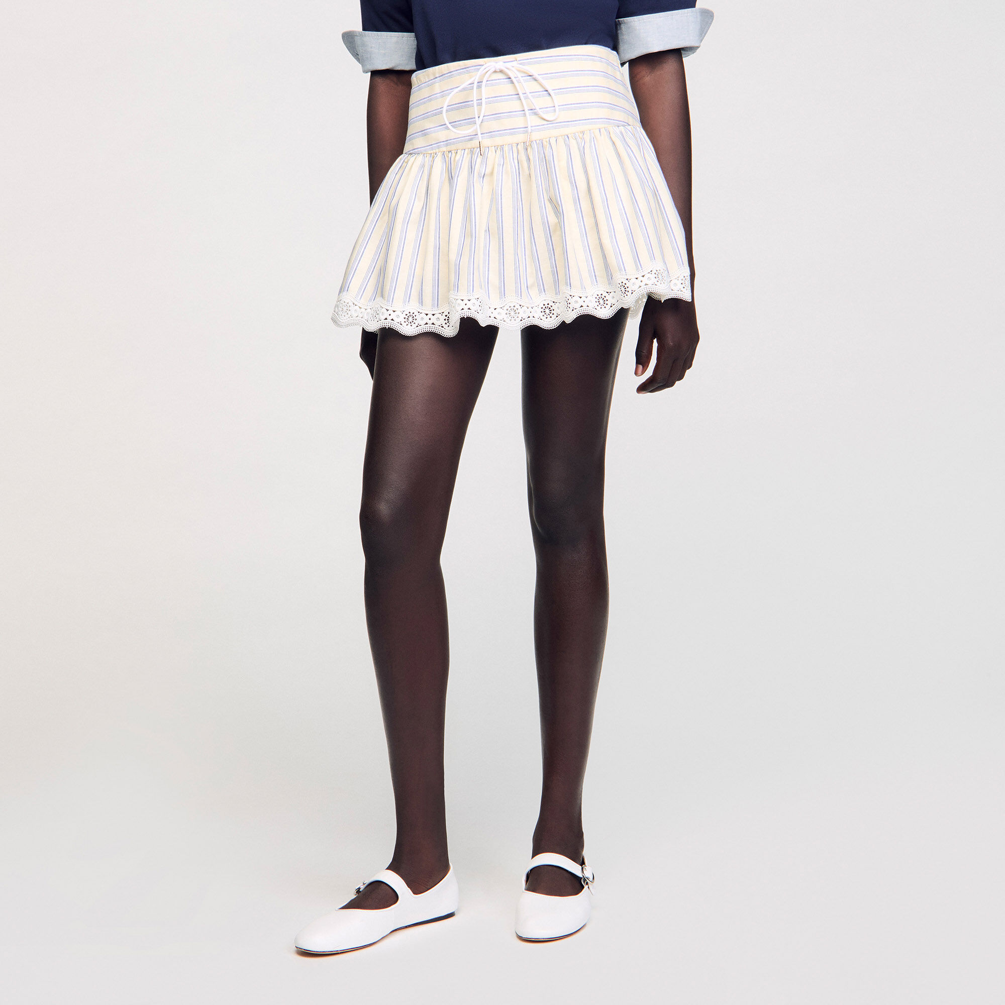 Striped skort white / beige For Women | Sandro Paris