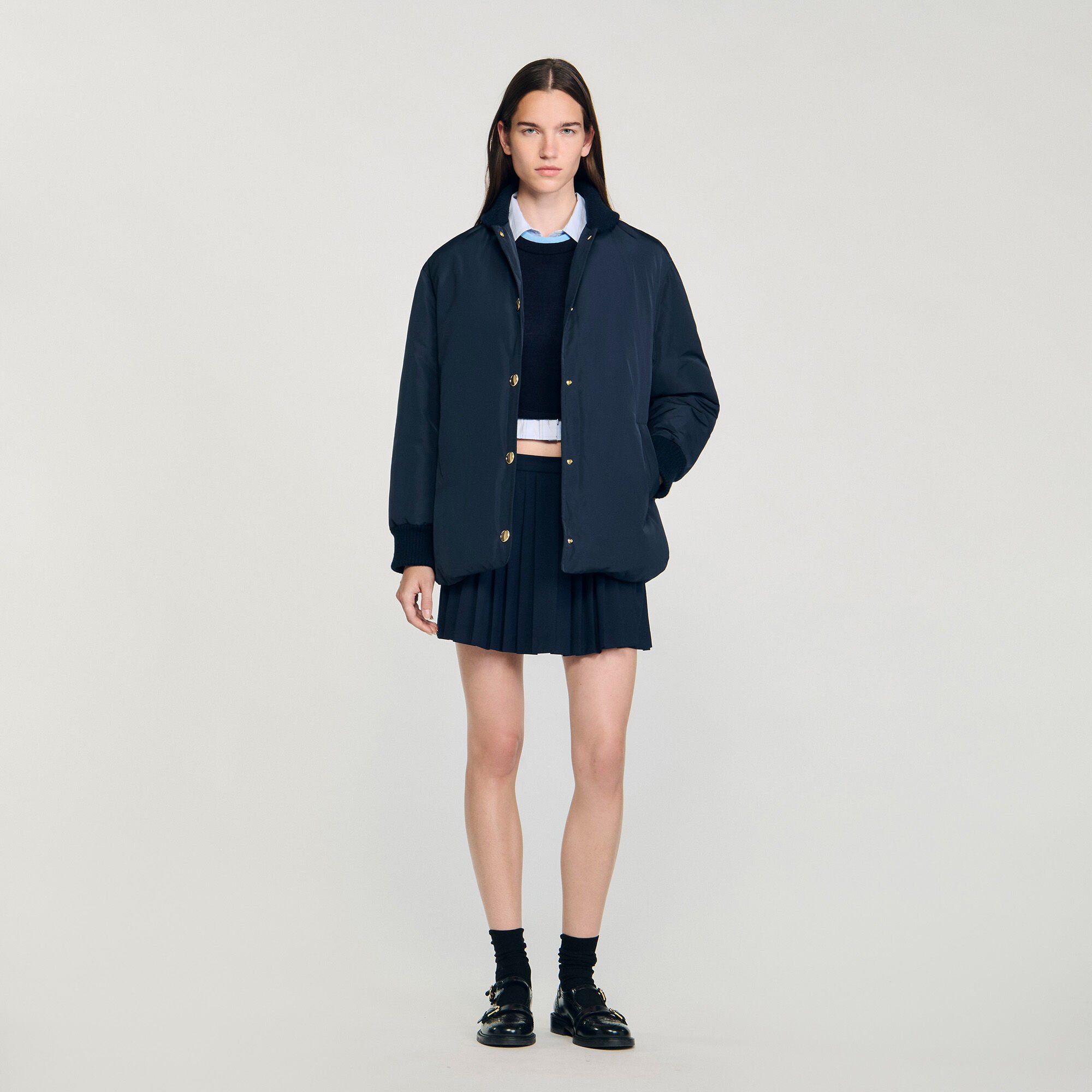 Puffer jacket with teddy collar