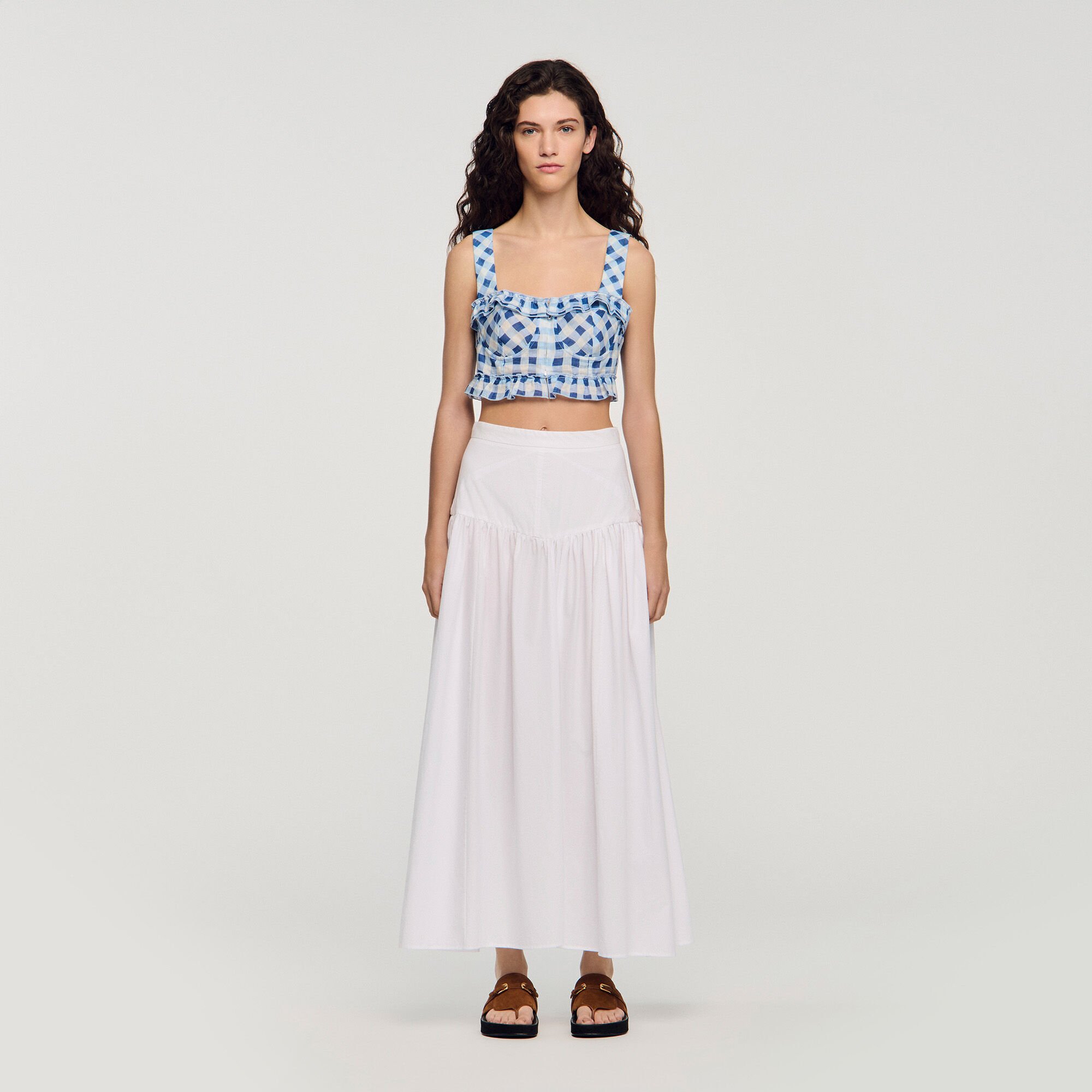 Gingham linen crop top