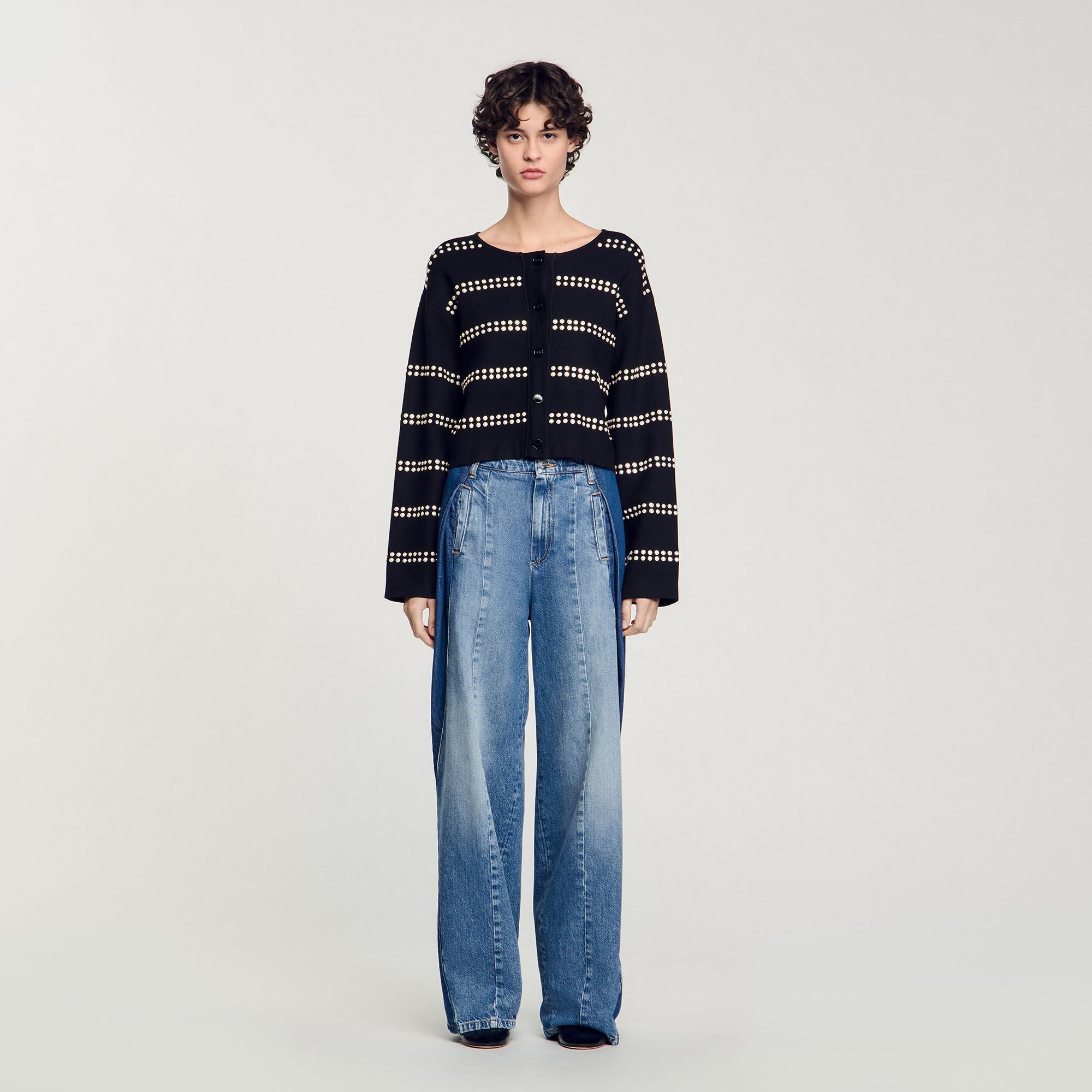 Studded cardigan black / gray For Women | Sandro Paris