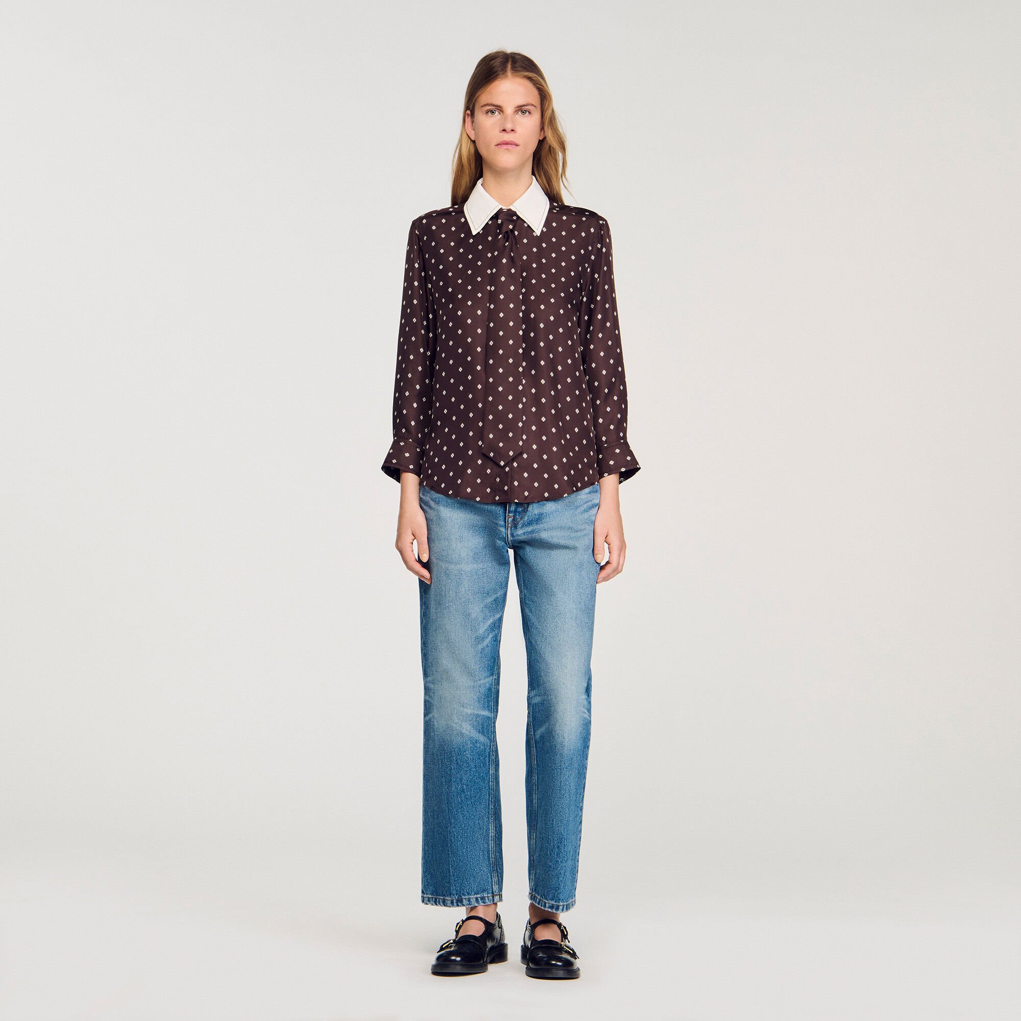 Flowy tie print shirt
