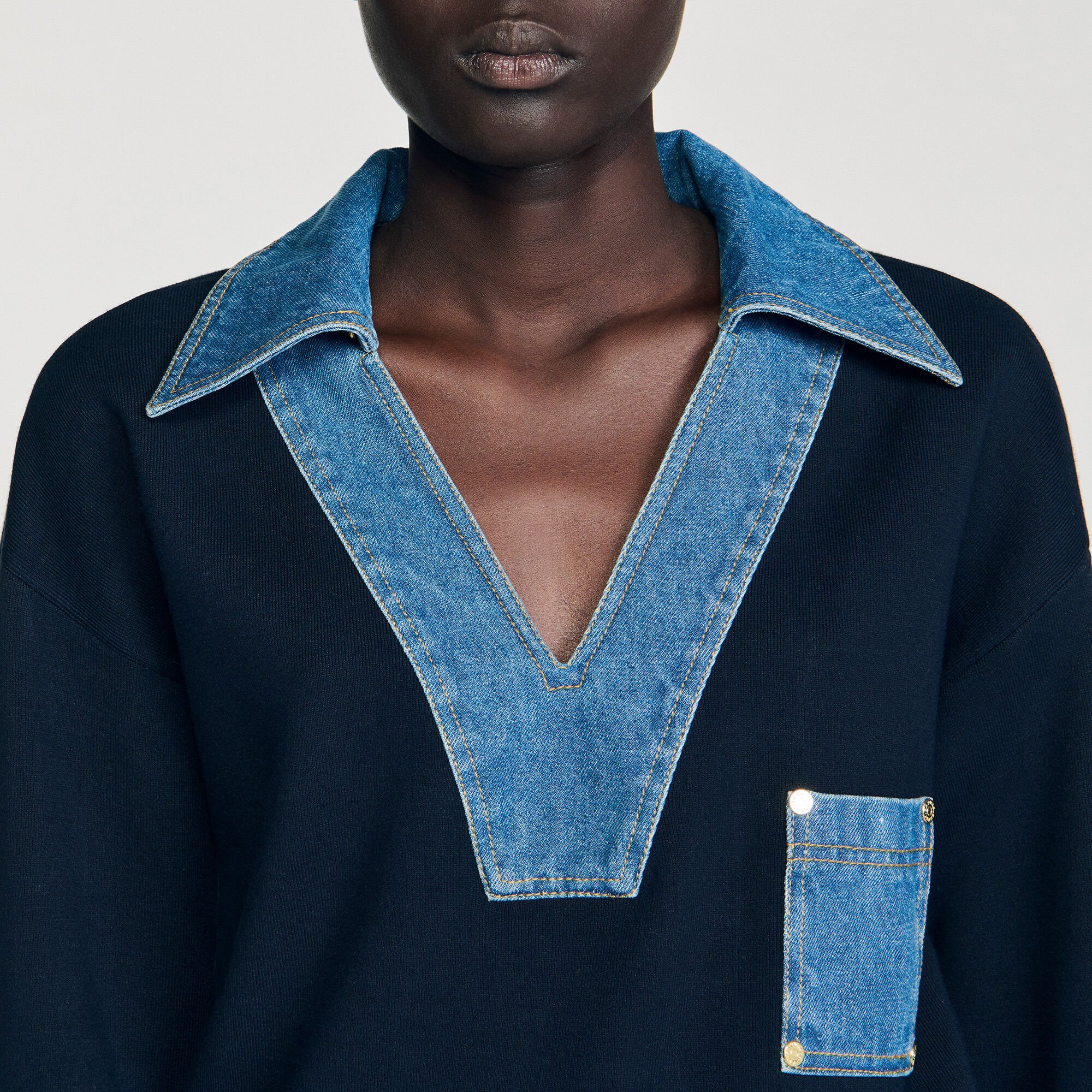Sweater with denim details