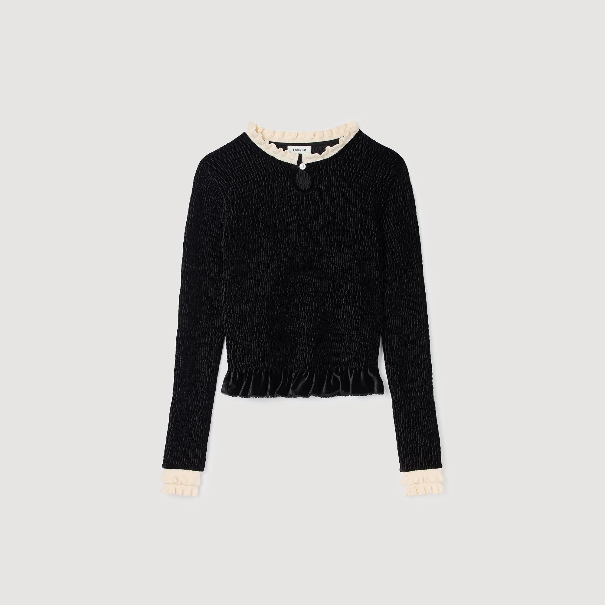 Smocked long-sleeved shirt