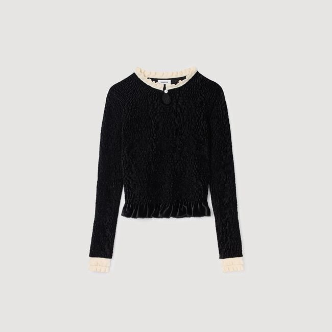 Smocked long-sleeved shirt