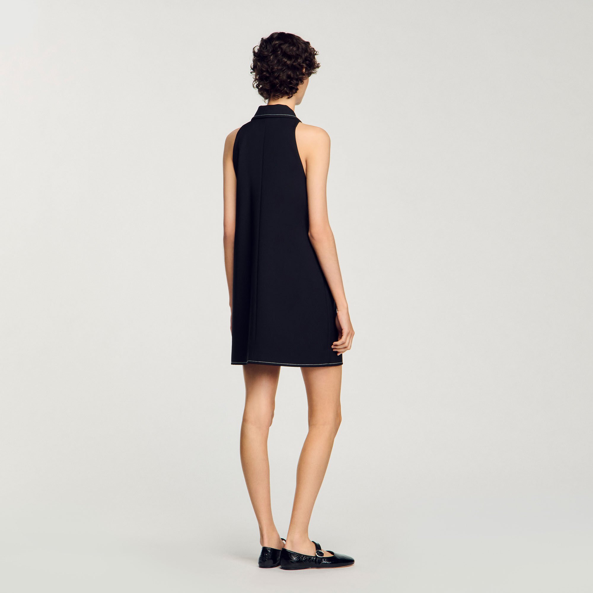 Peter Pan collar mini dress black / gray For Women | Sandro
