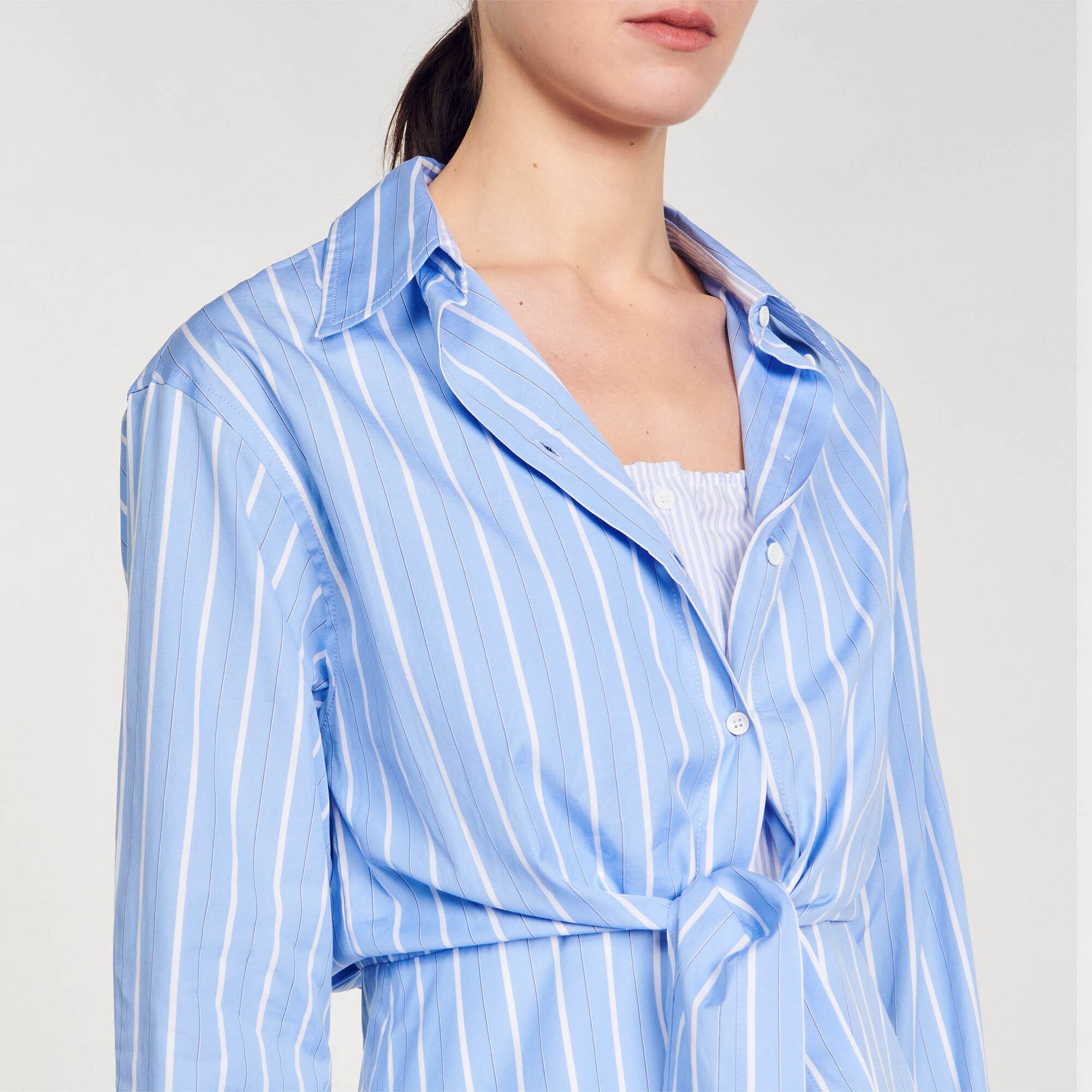 Striped tie-front shirt dress