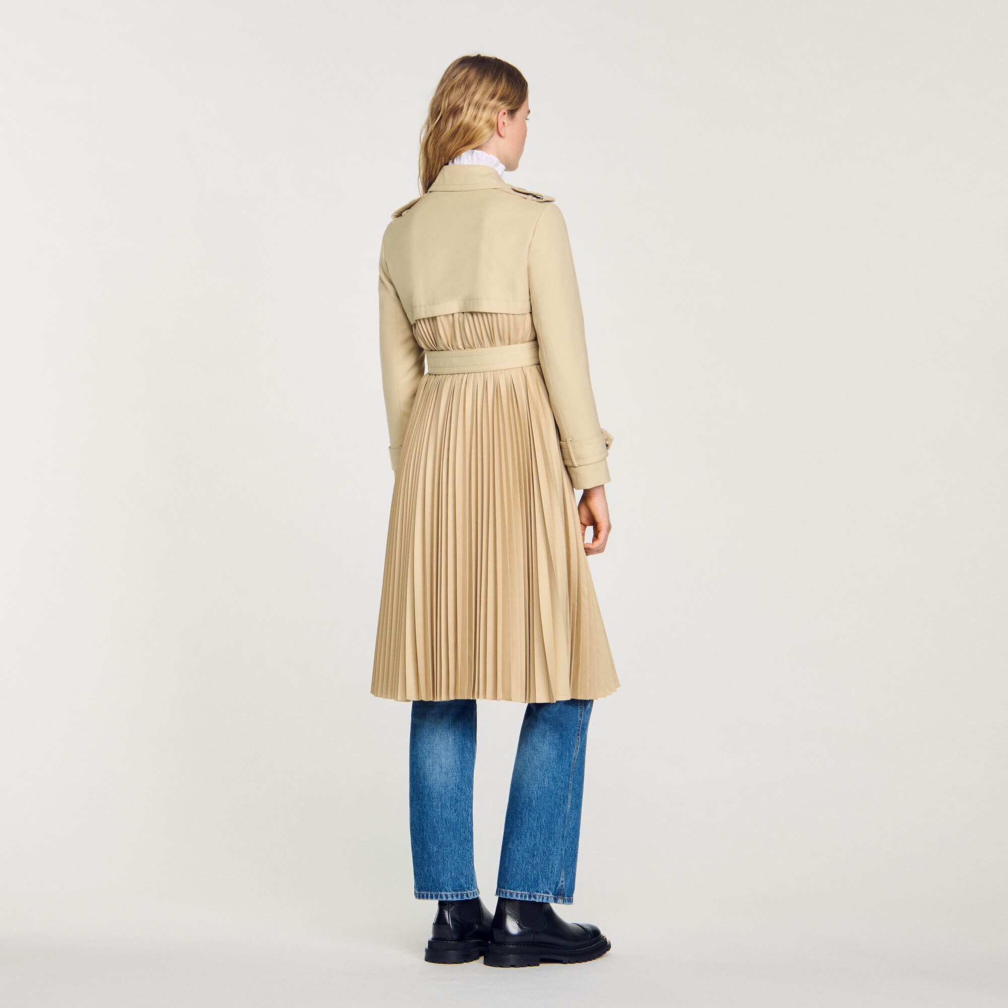 Pleated trench coat with belt white / beige For Women