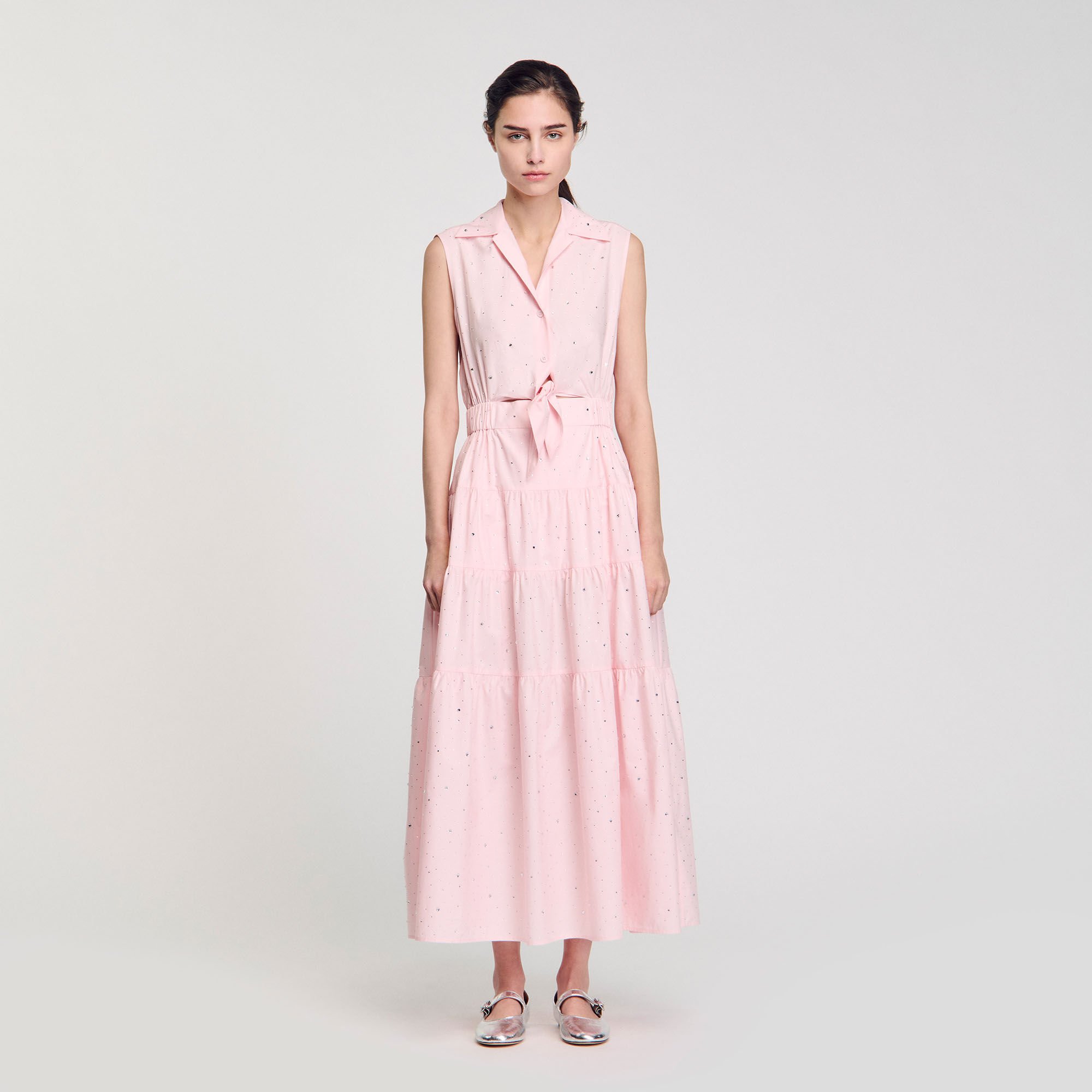 Rhinestone tie-front maxi dress