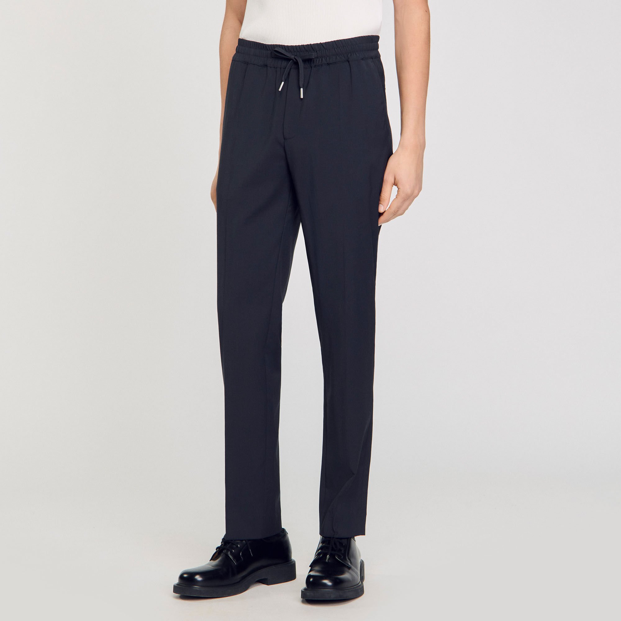 Elasticated straight-leg trousers