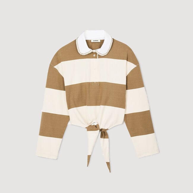 Striped polo-neck T-shirt