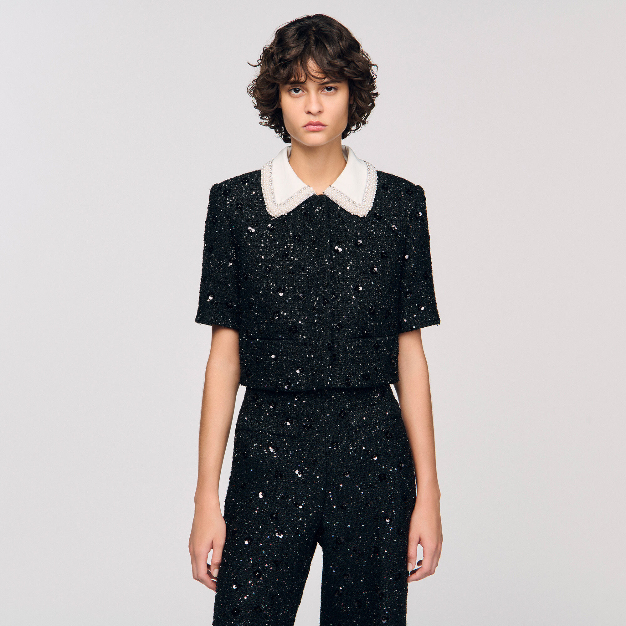 Removable rhinestone collar Jacket