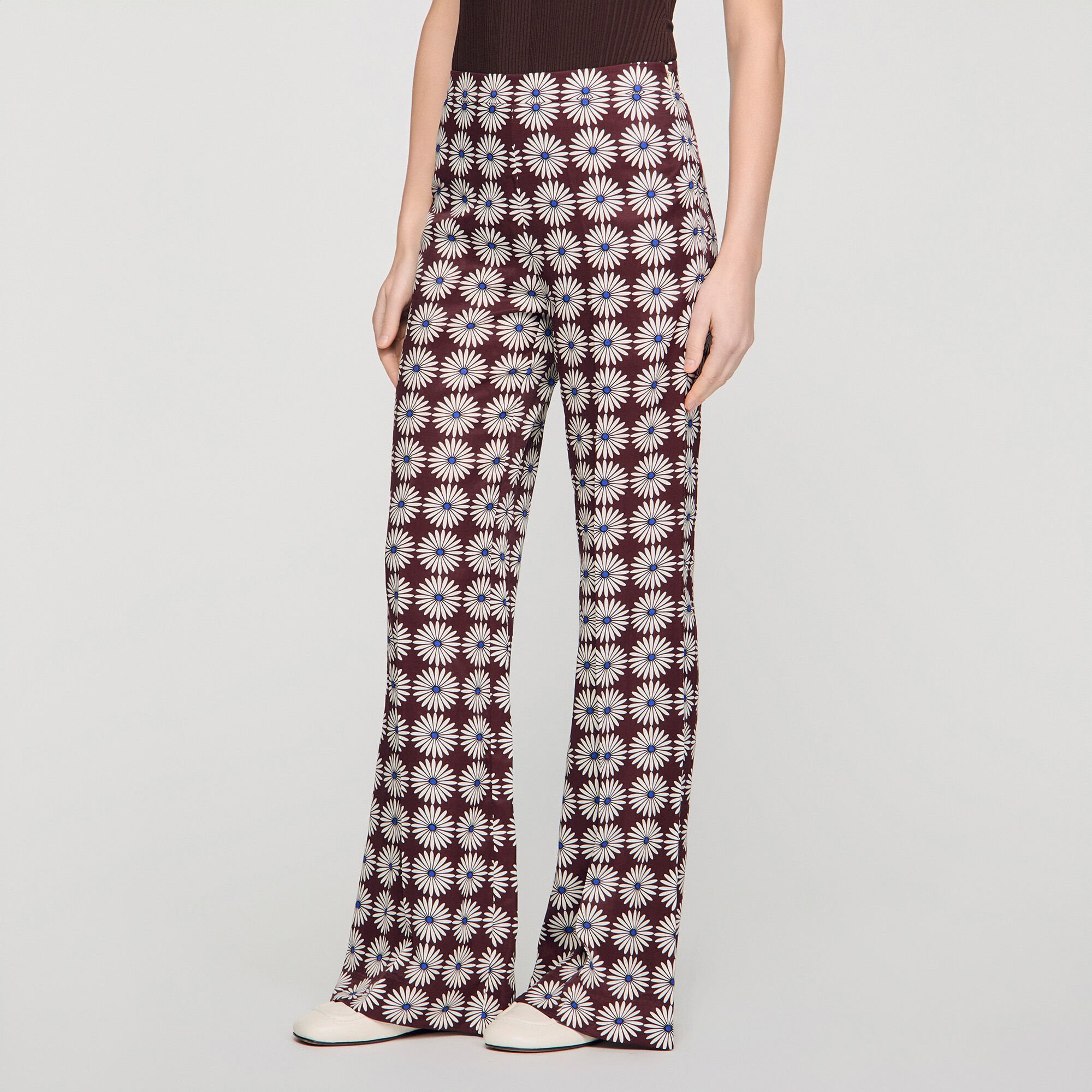 Floral-print flowy trousers