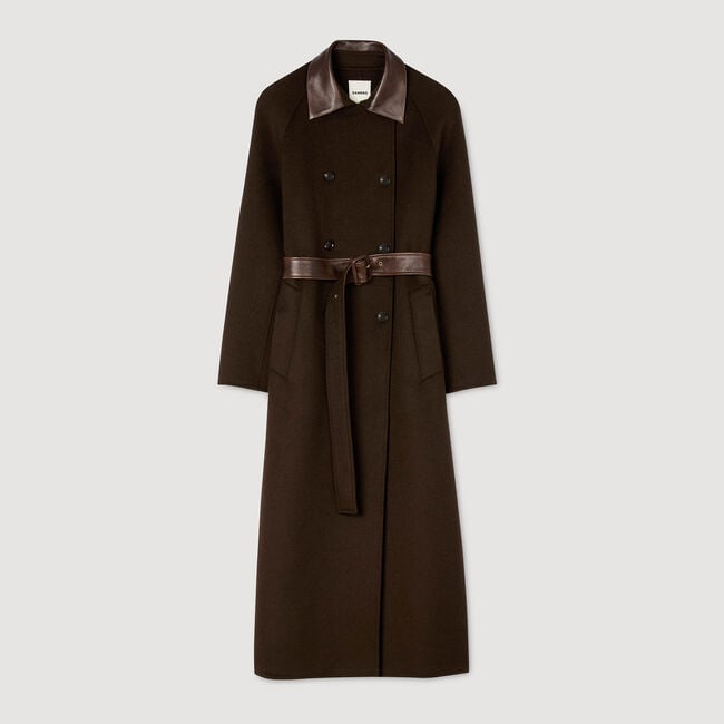 Long wool and leather coat