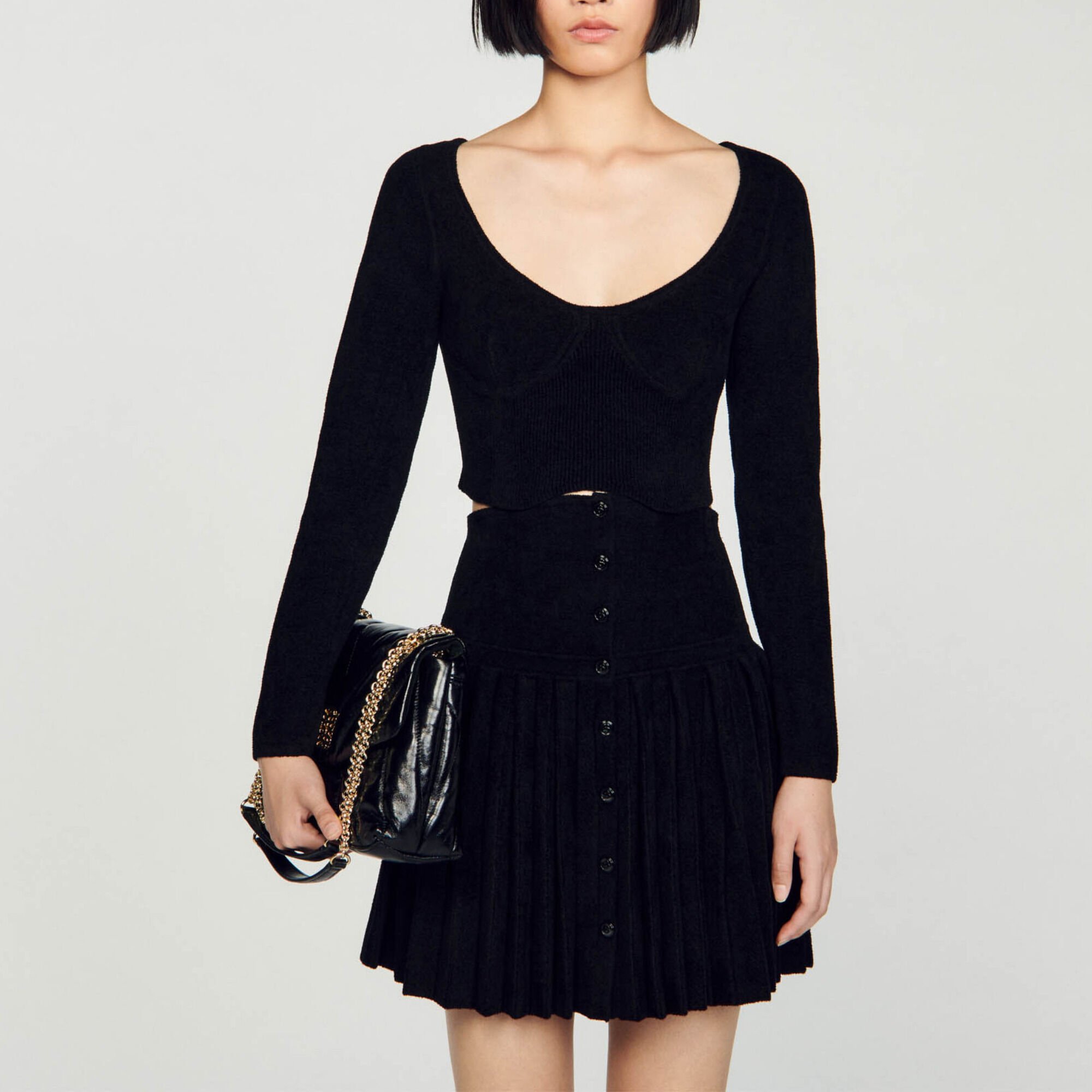 Short velvet knit sweater