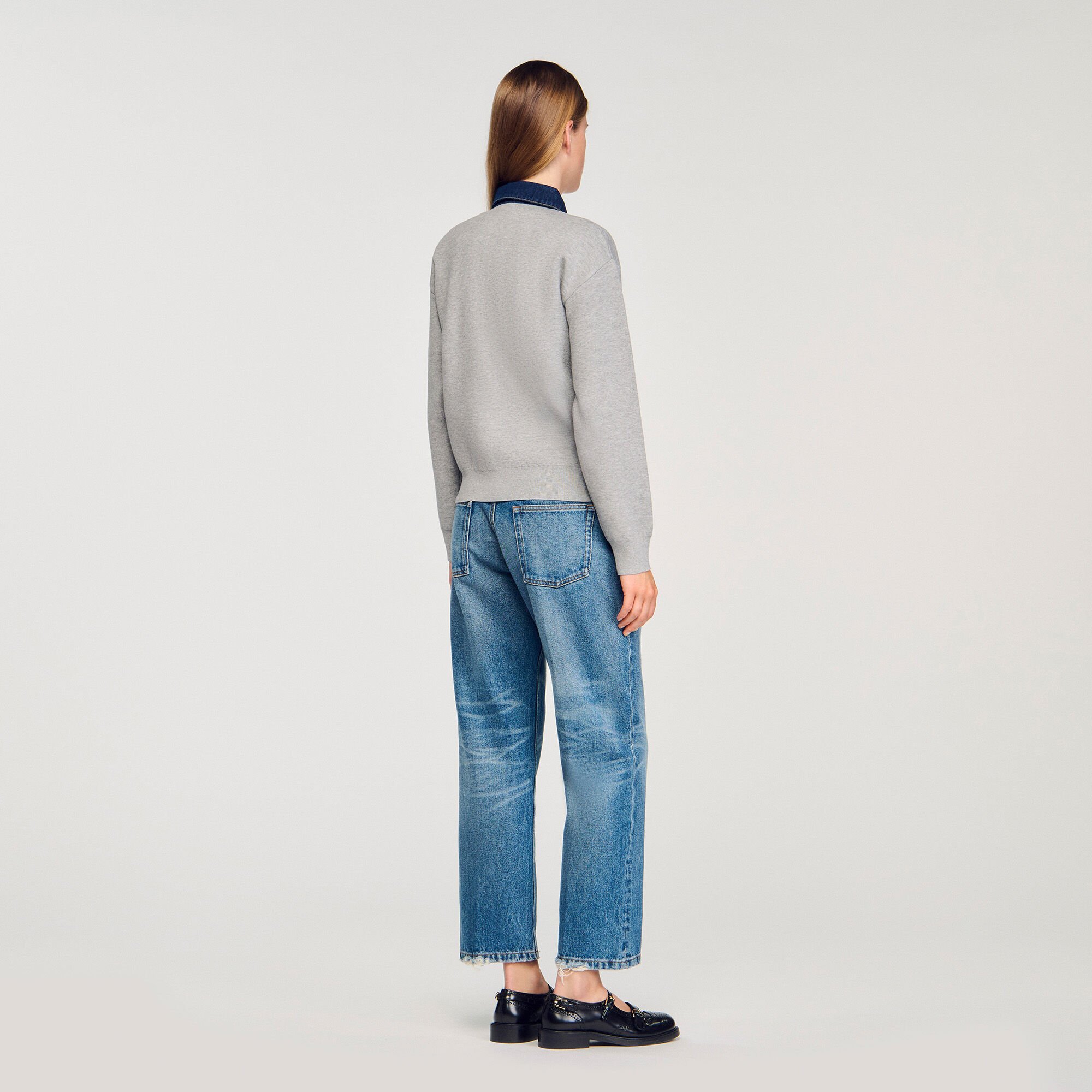 sweater with denim collar