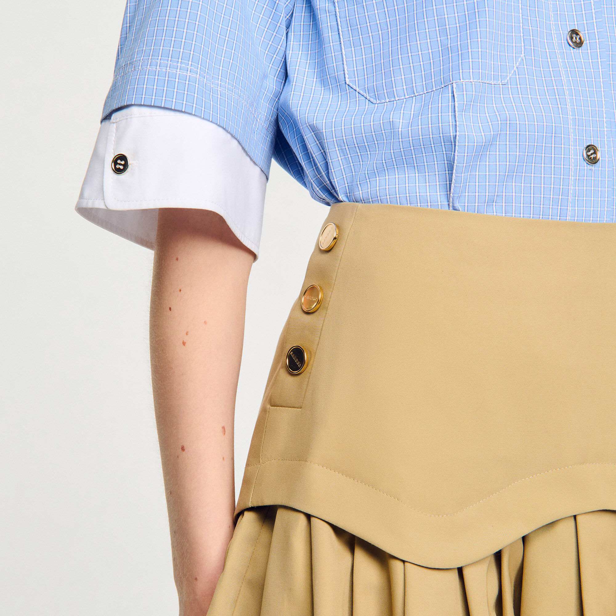 Mini flared pleated skirt white / beige For Women | Sandro Paris