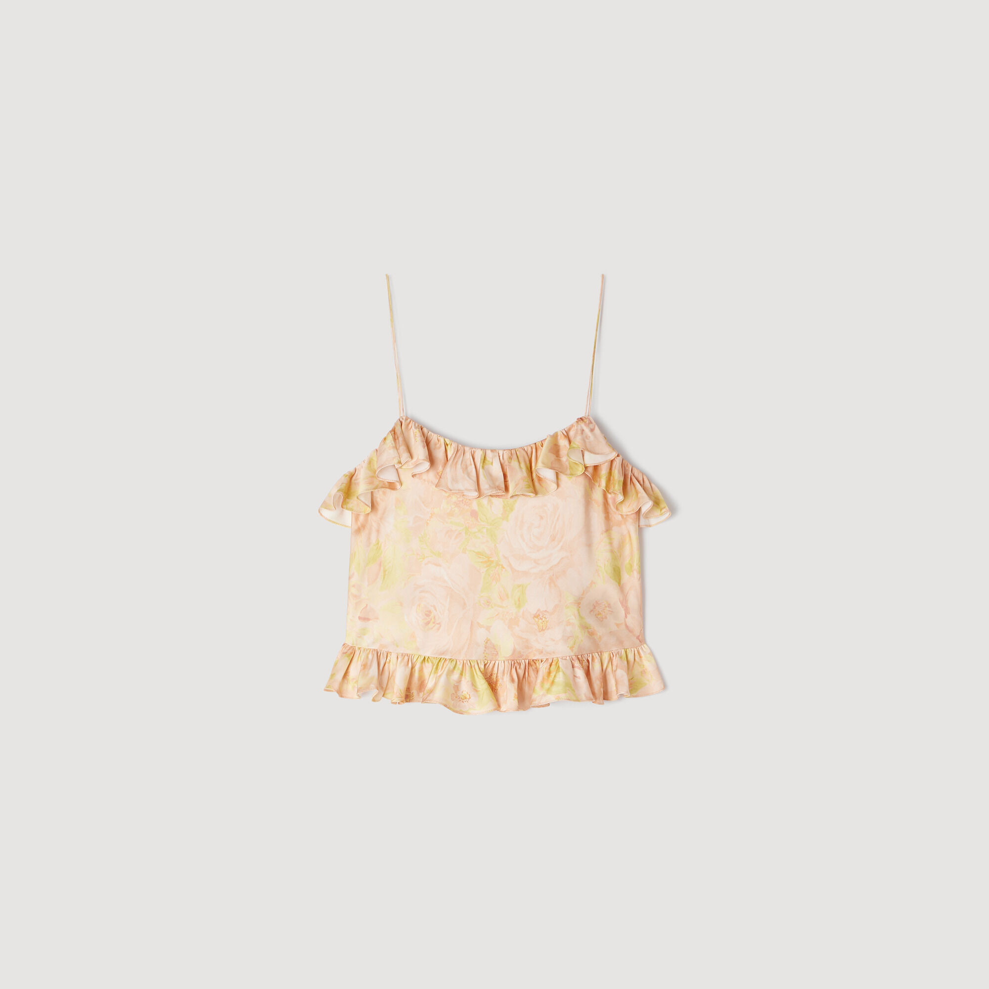 SANDRO サンドロ フローラルトップス Flower print crop top in Pink / Green for Women | Sandro Paris