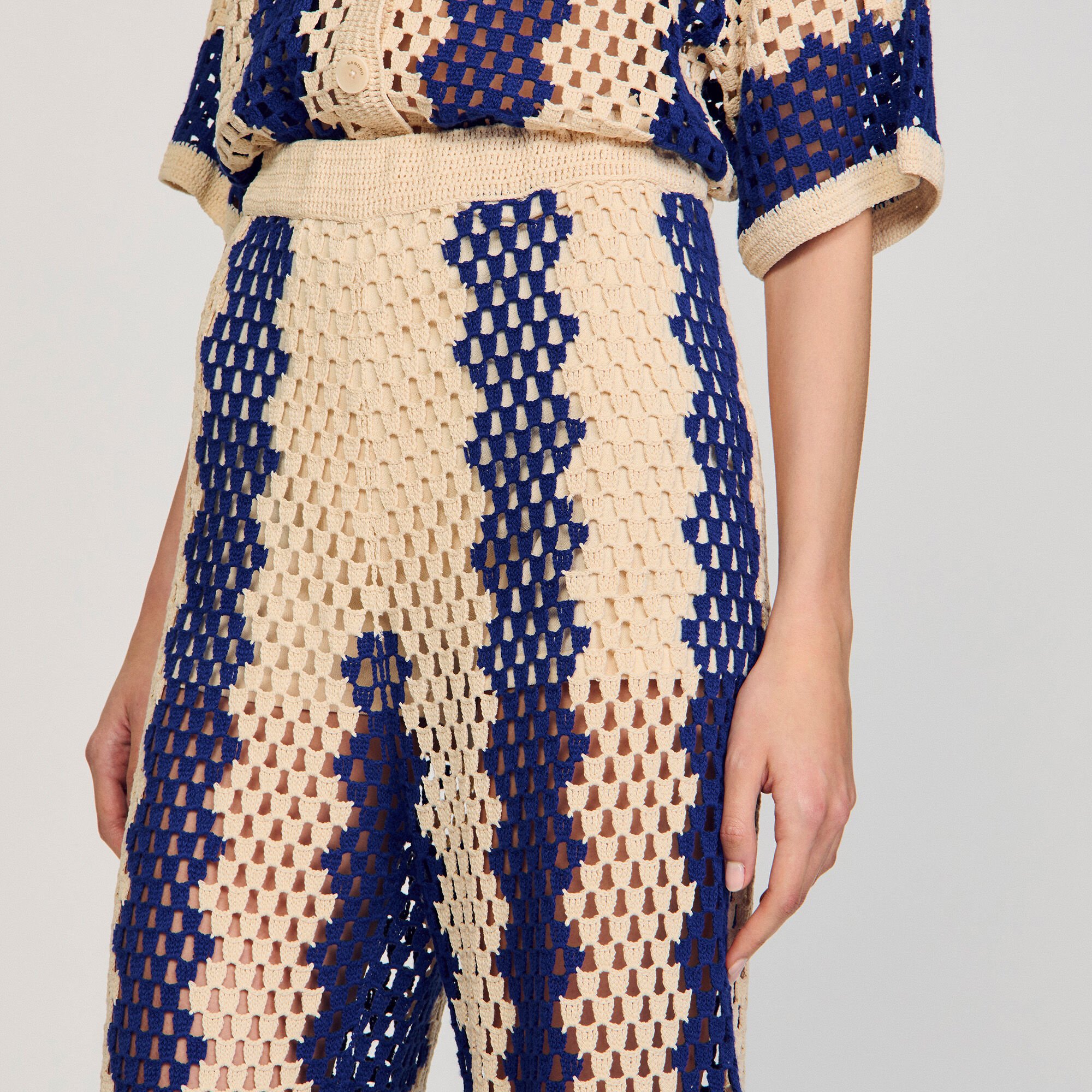 Two-tone open weave pants