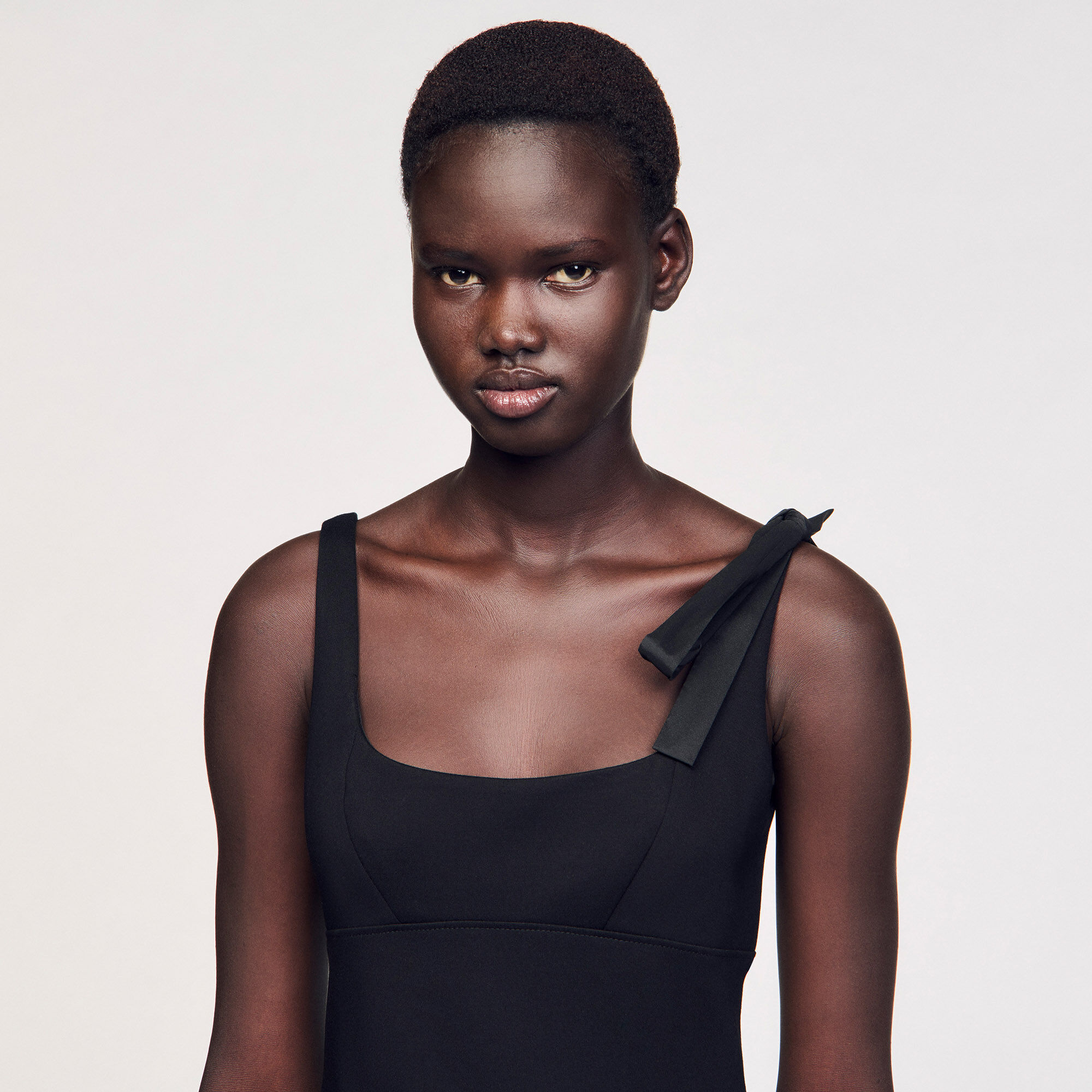Maxi dual-material dress black / gray For Women | Sandro Paris