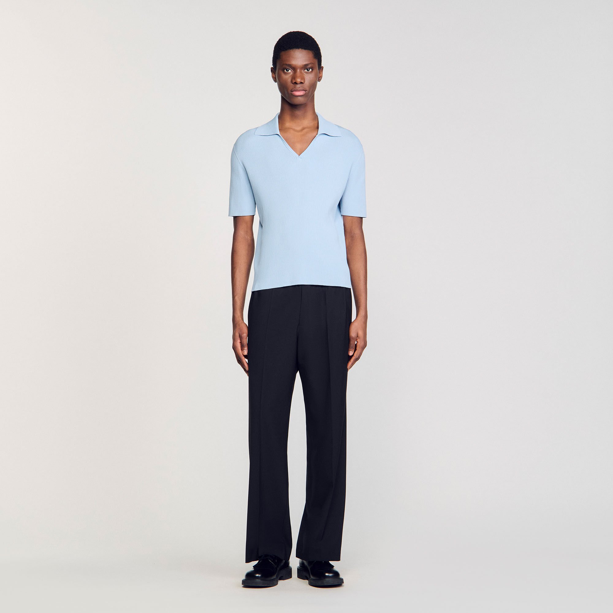 Rib knit polo shirt