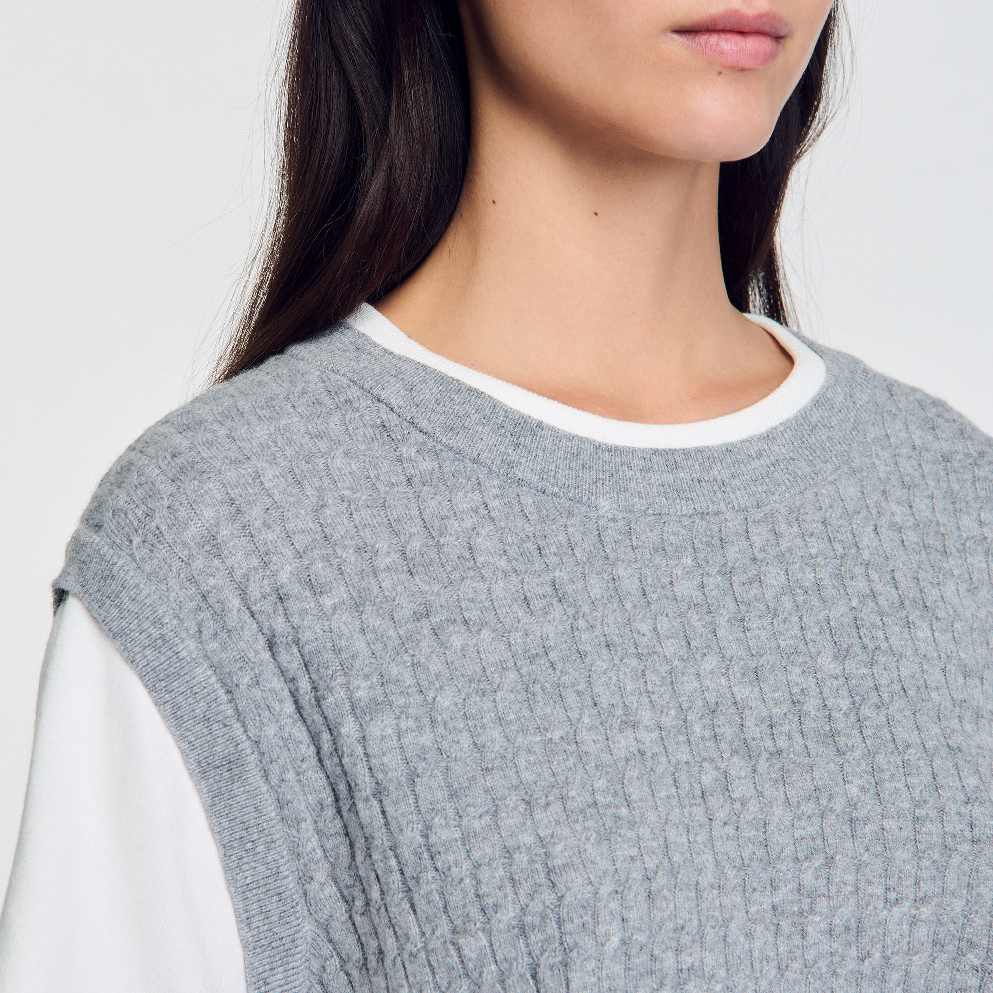 クリスマスファッション black Sweater Knit Dual-Material / Paris Sandro | Women For gray トップス