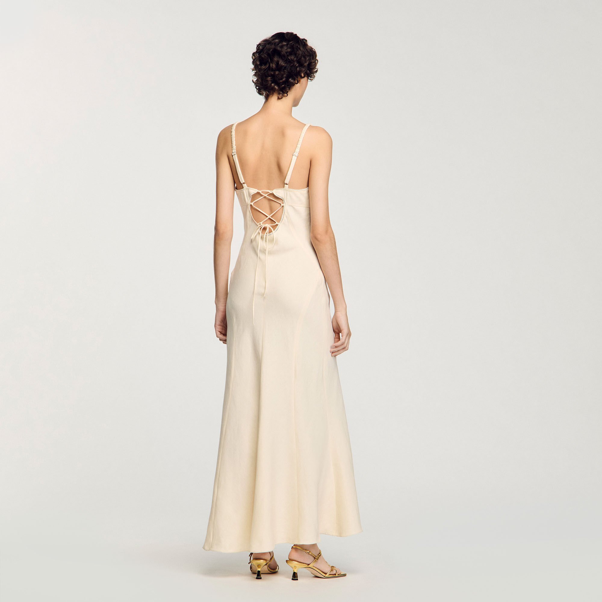 Maxi dress with straps white / beige For Women | Sandro Paris