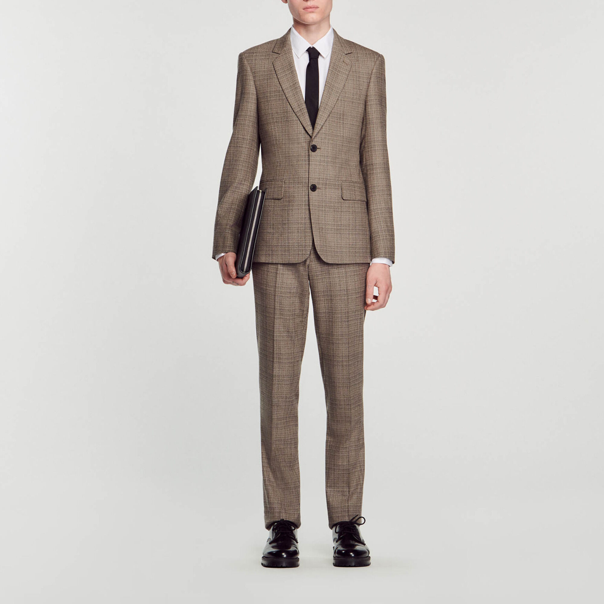 Wool checked suit jacket black gray for Men Sandro Paris